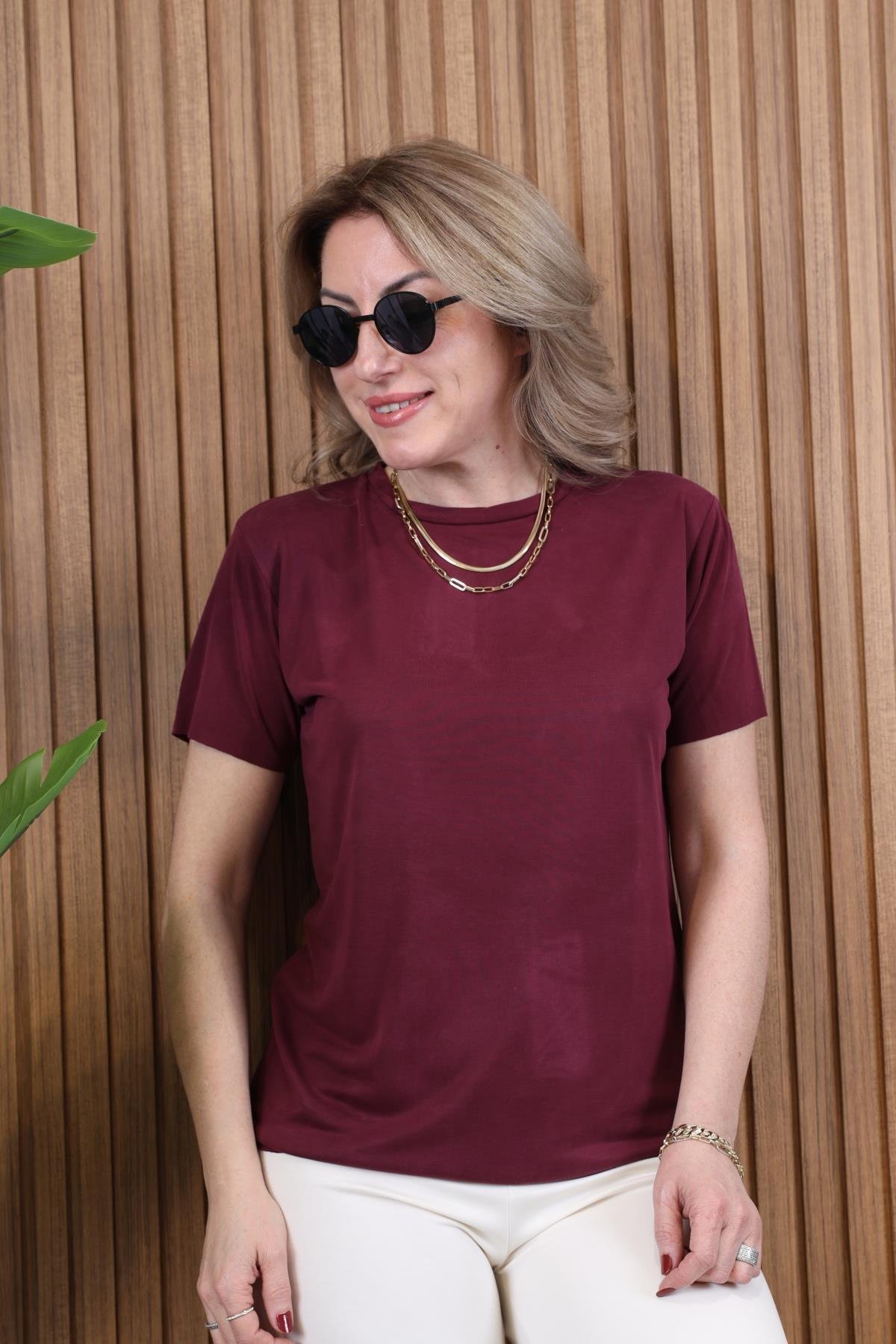 Orj Marka Basic Bordo T-shirt