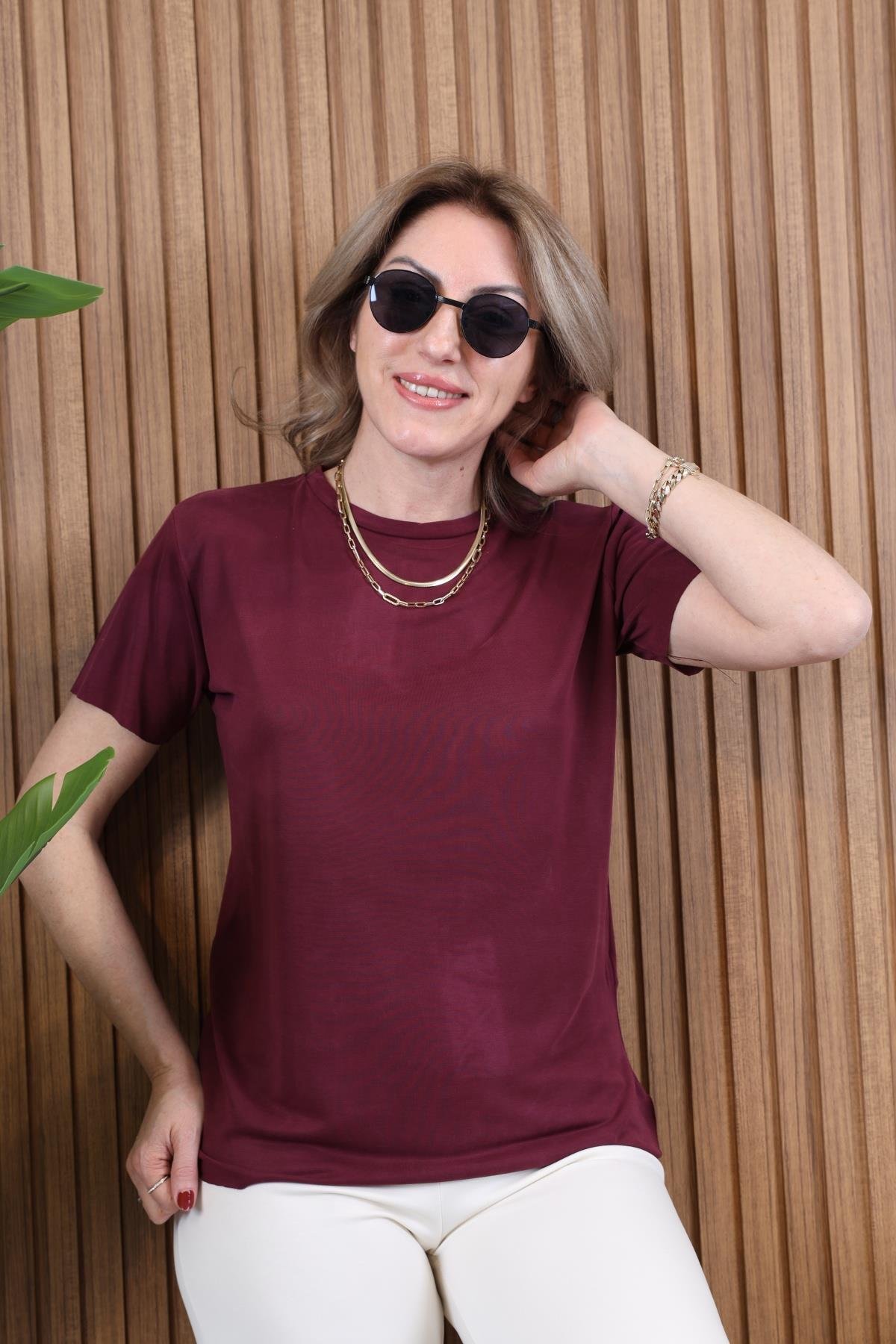Orj Marka Basic Bordo T-shirt