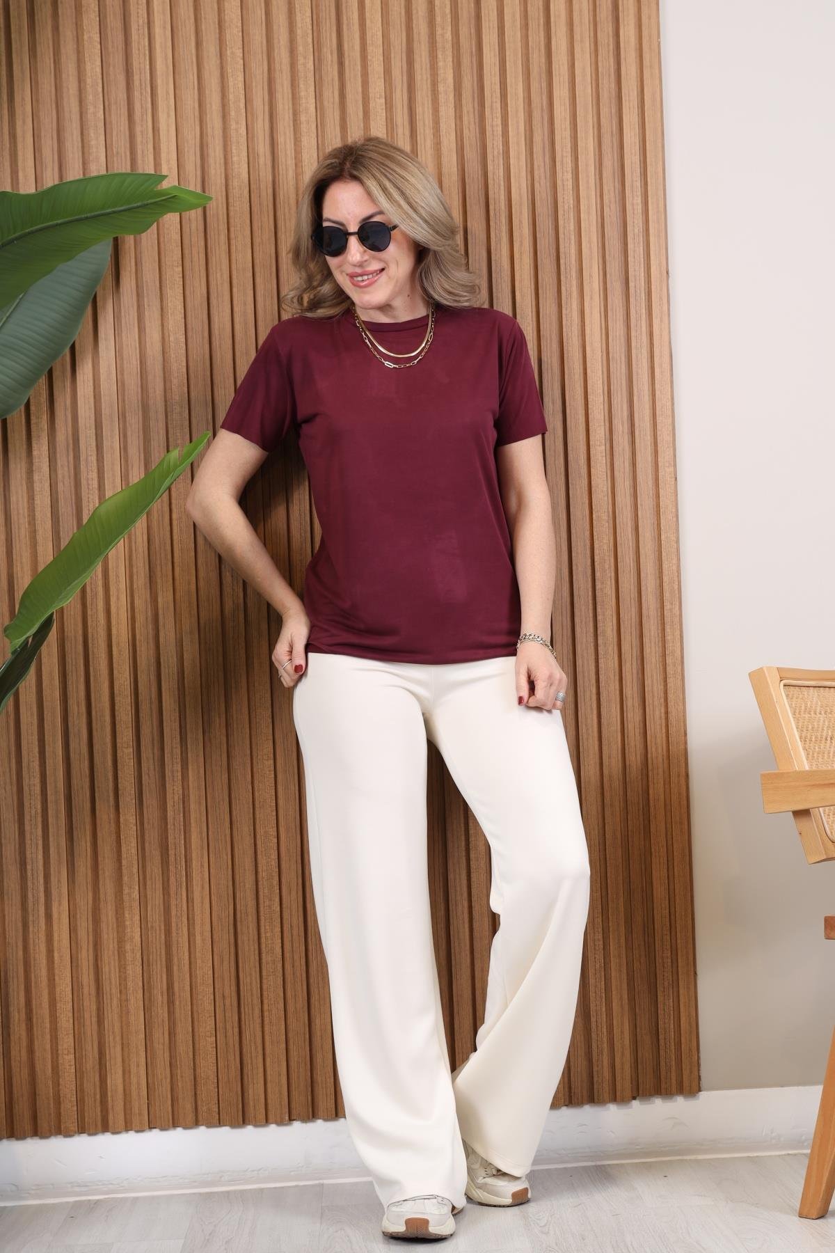 Orj Marka Basic Bordo T-shirt