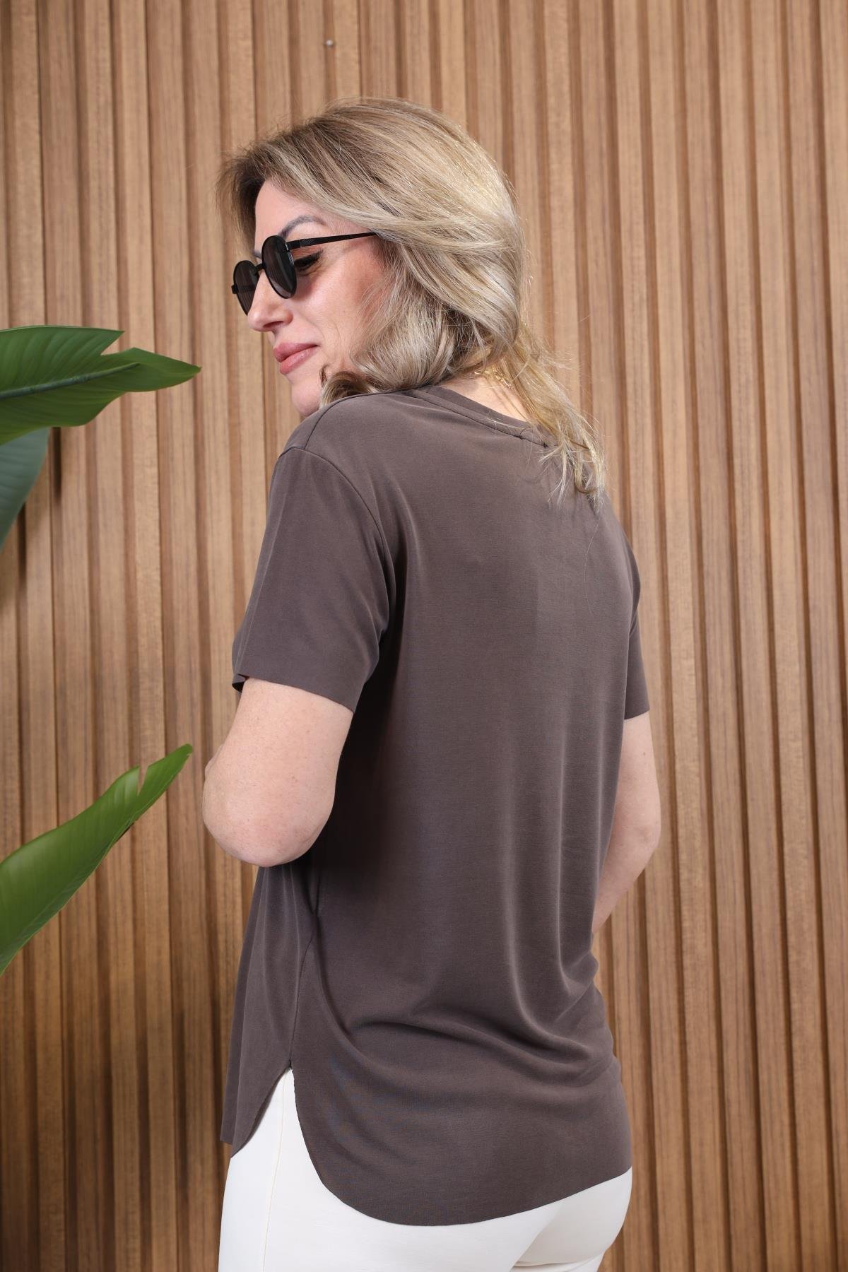 Orj Marka Basic Kahve T-shirt