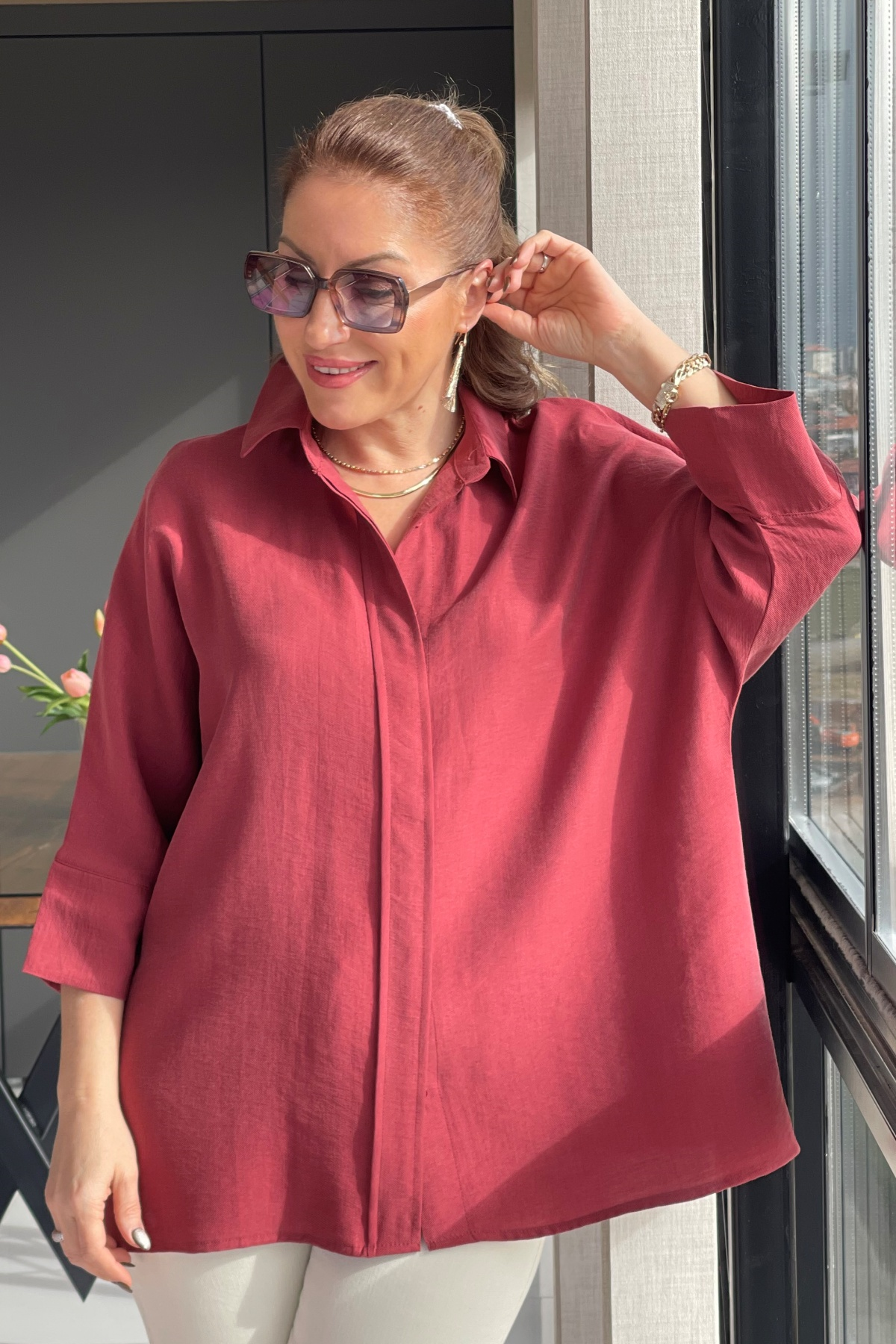 Oversize Bordo Gömlek