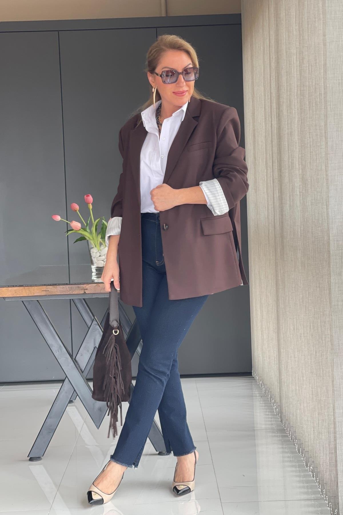 Oversize Kahve Blazer