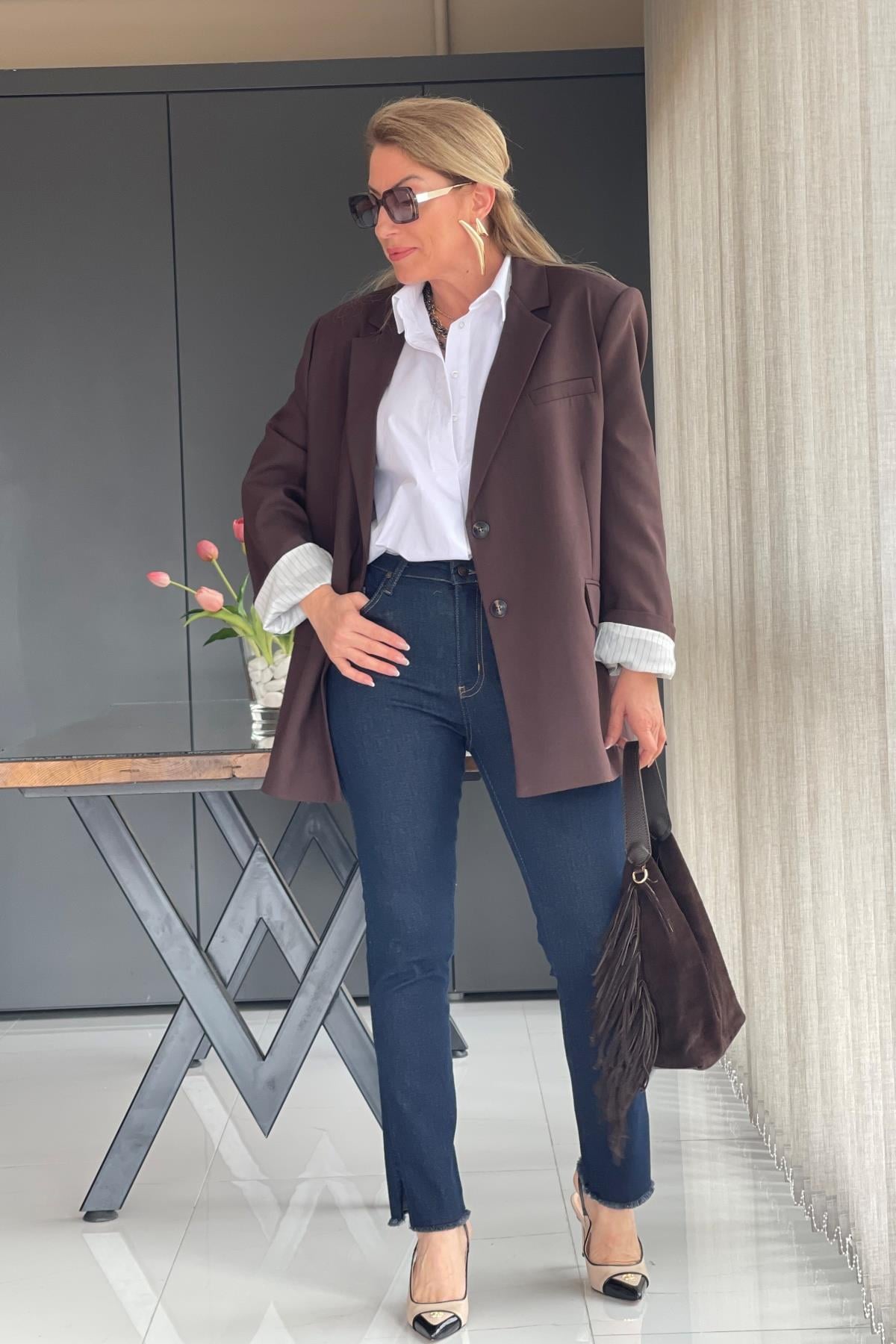 Oversize Kahve Blazer