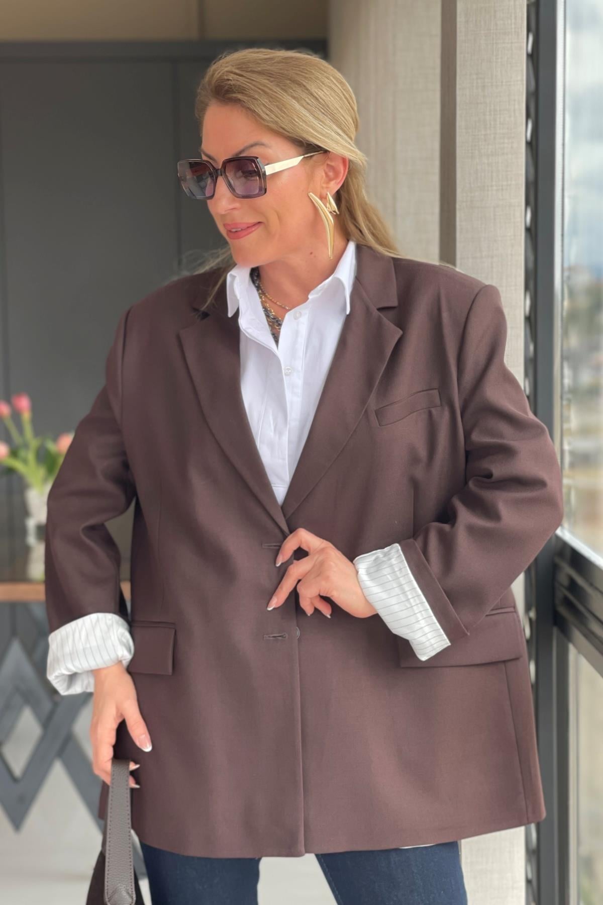 Oversize Kahve Blazer