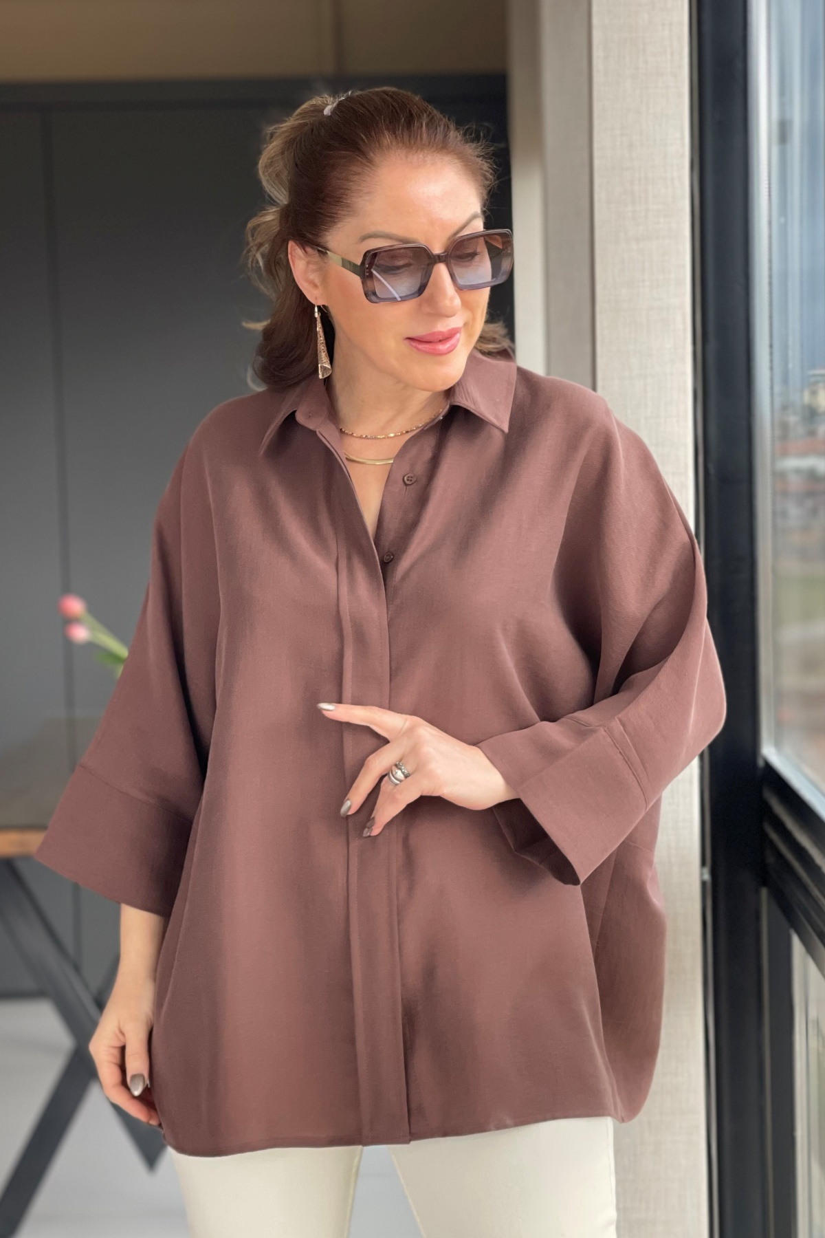 Oversize Kahve Gömlek