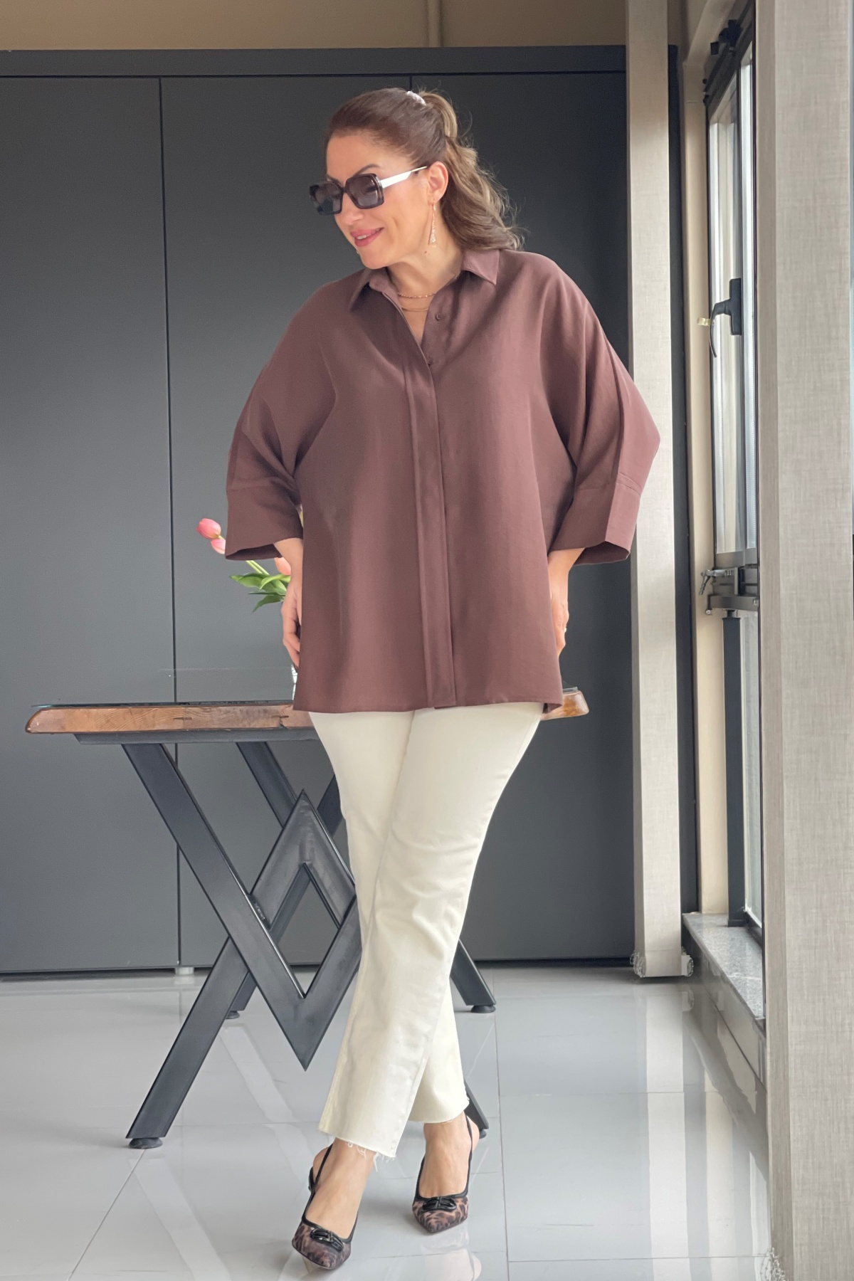 Oversize Kahve Gömlek
