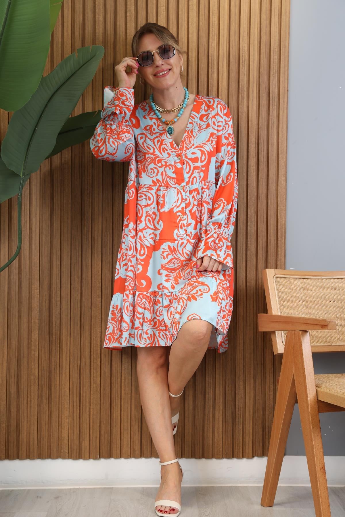 Oversize Orange İthal Elbise