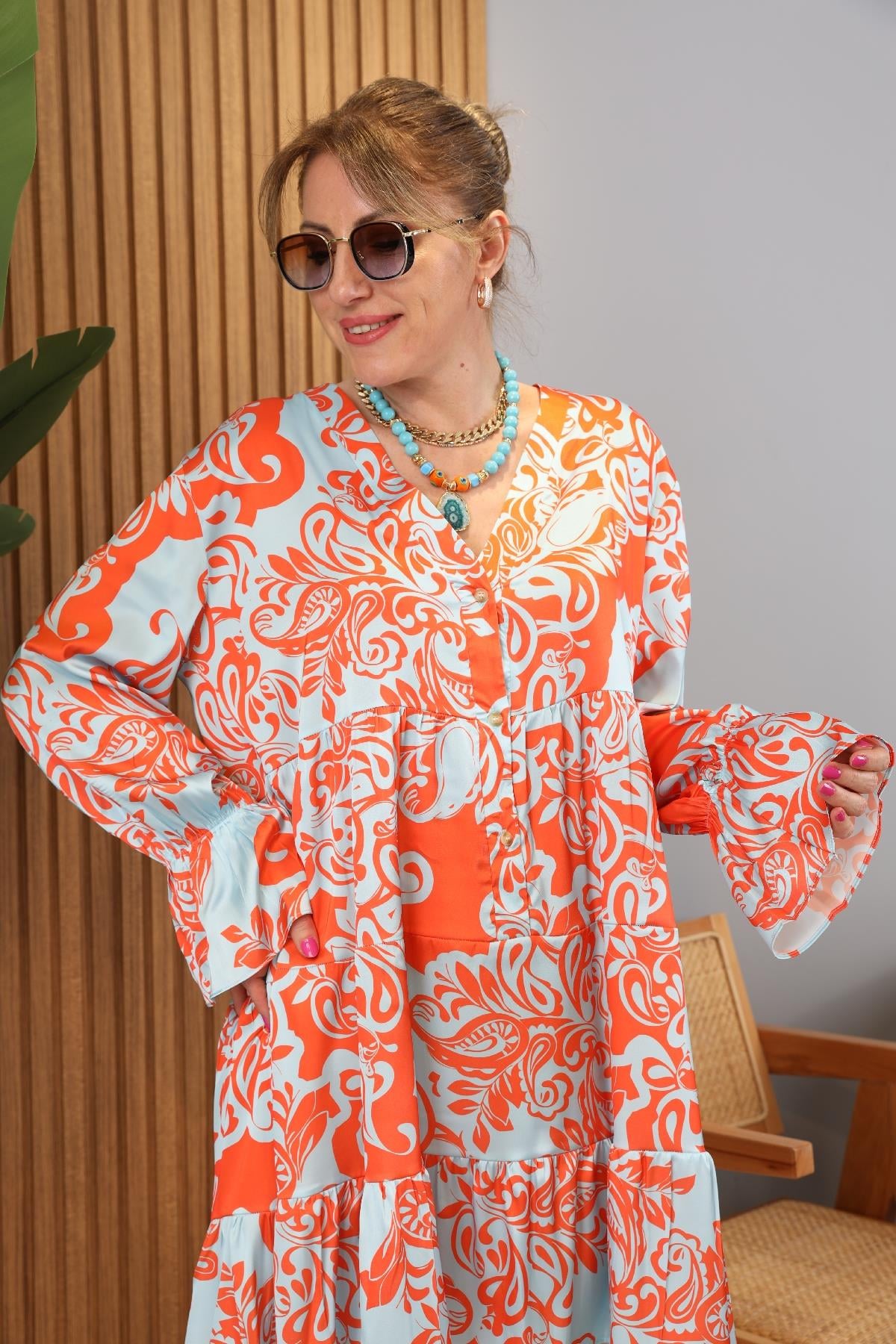 Oversize Orange İthal Elbise