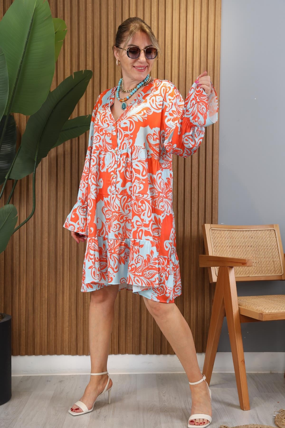 Oversize Orange İthal Elbise