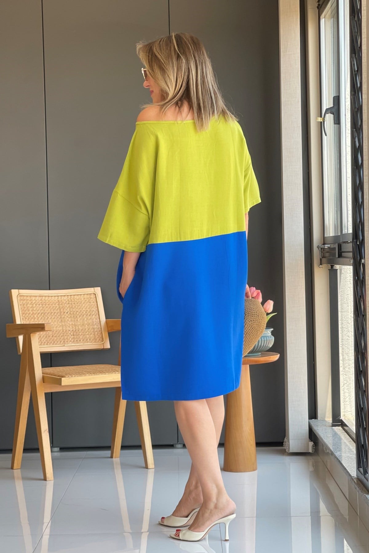 Oversize Yağ Yeşili-Mavi Elbise