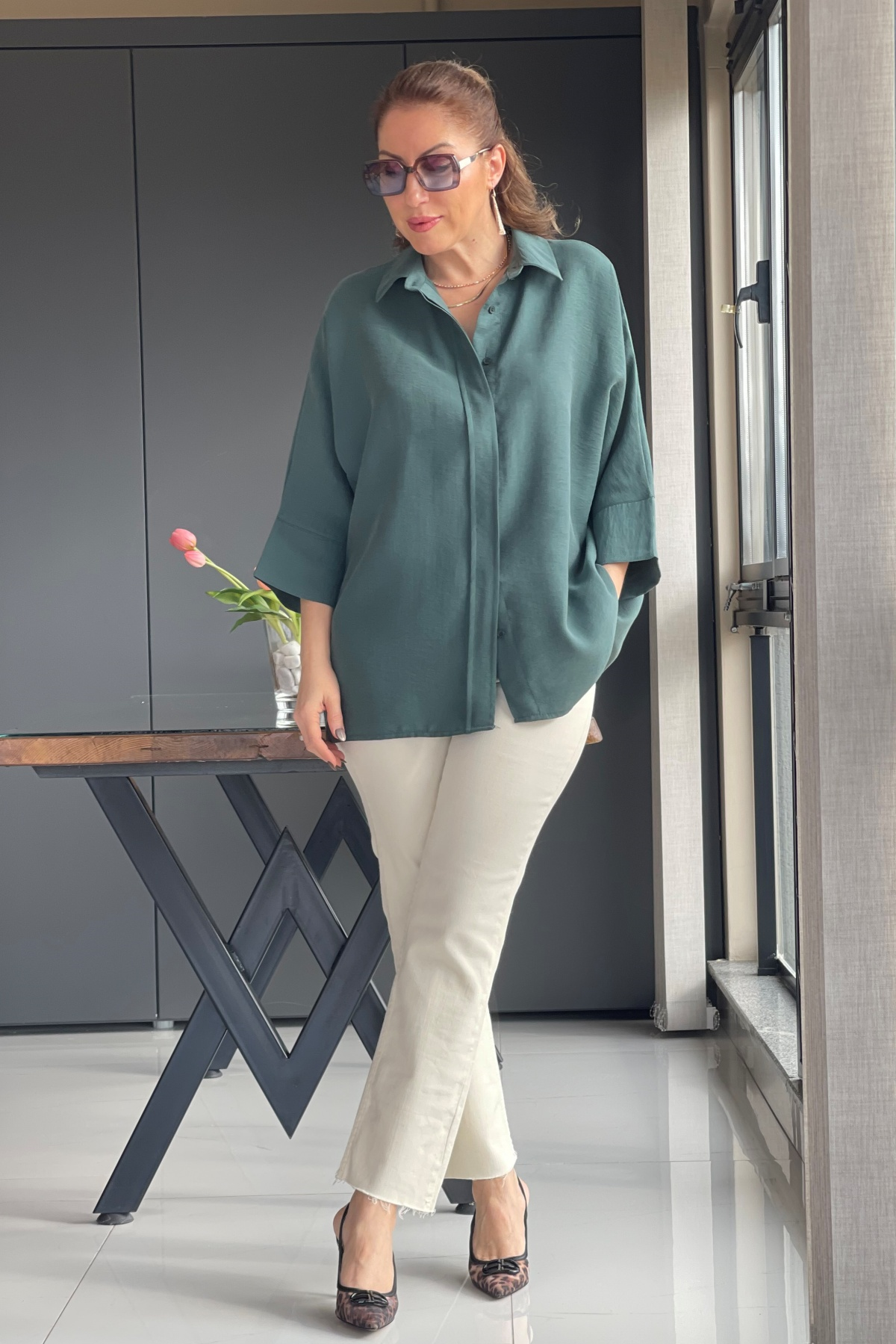 Oversize Yeşil Gömlek