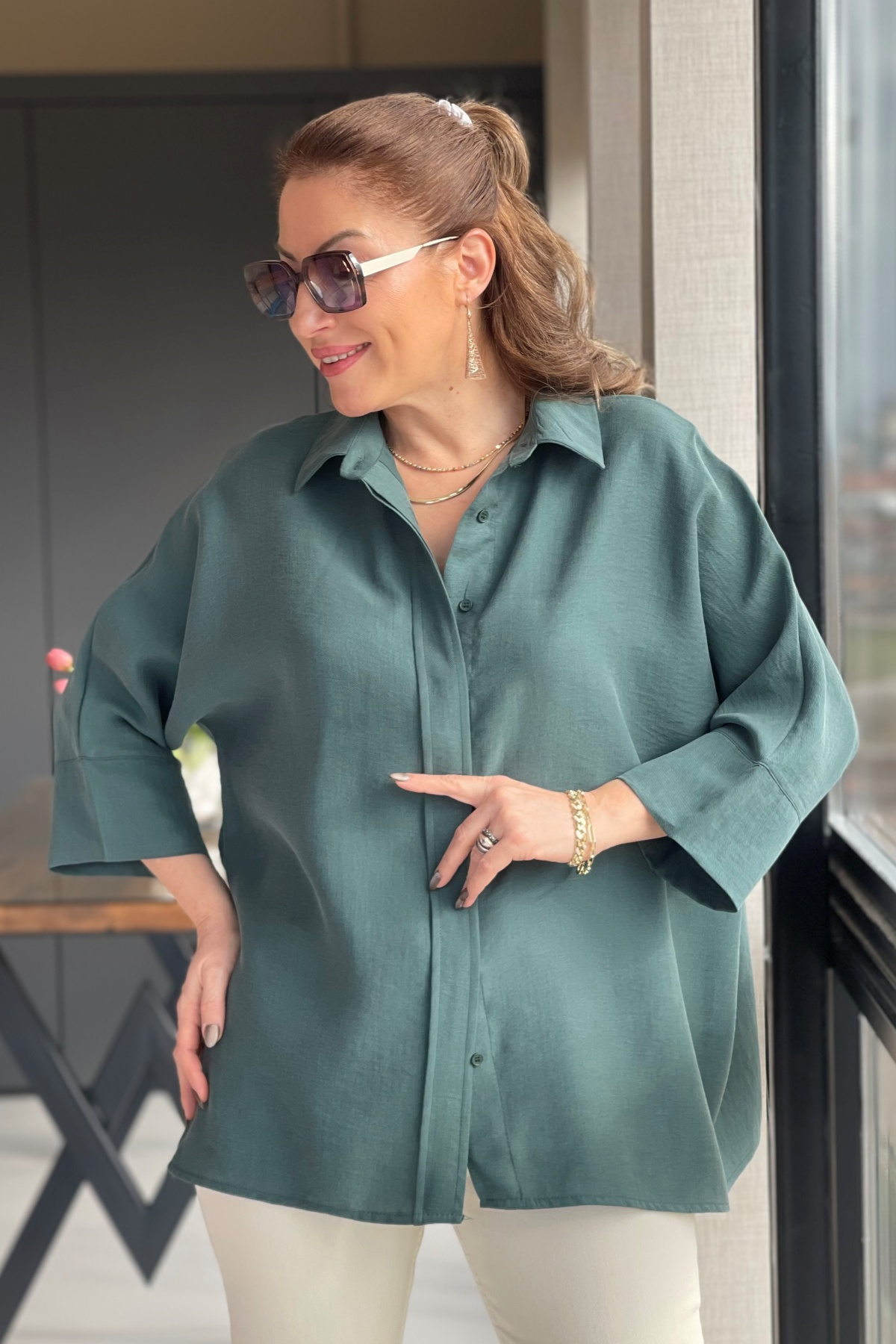 Oversize Yeşil Gömlek