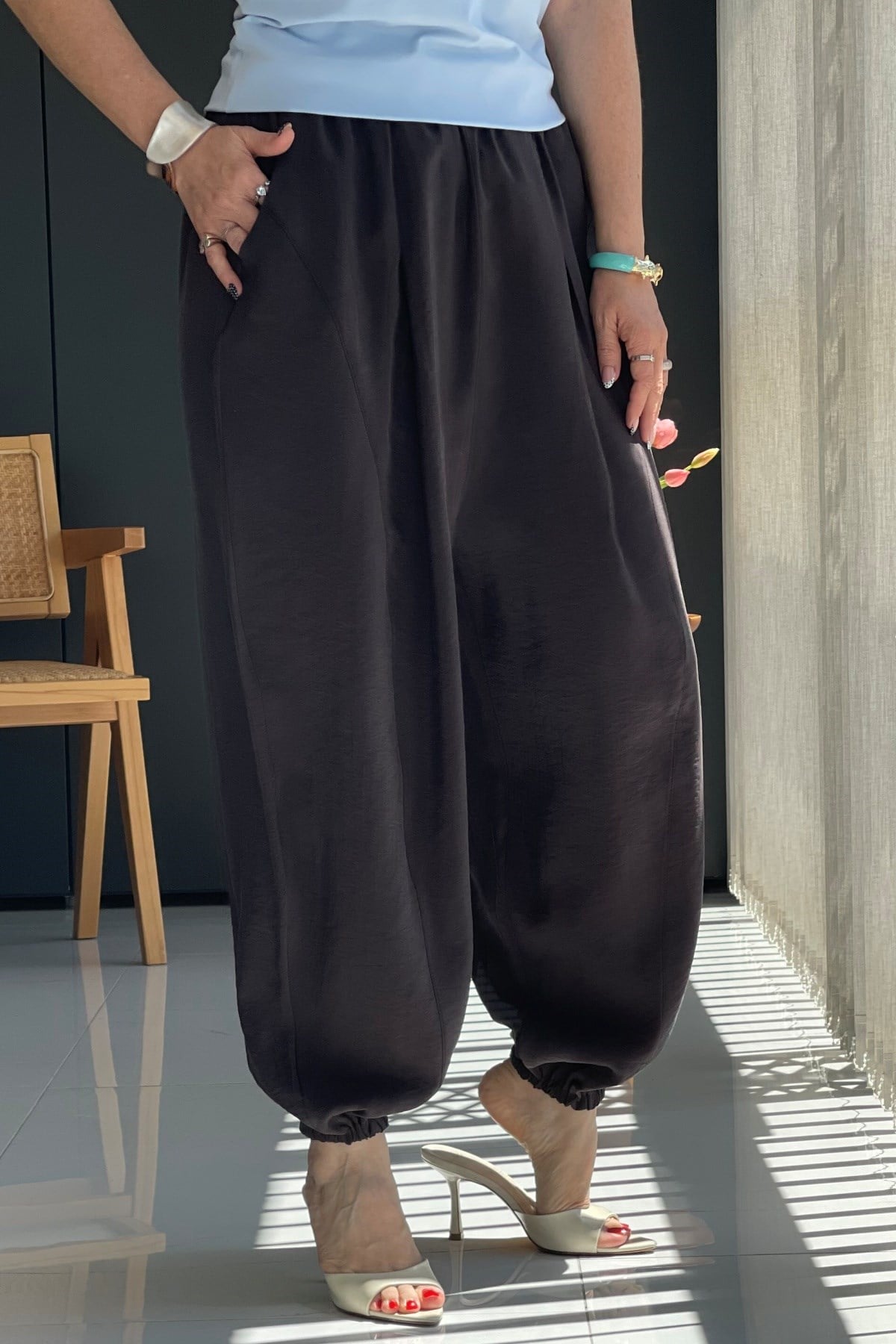 Paça Detay Şalvar Model Kahve Pantolon