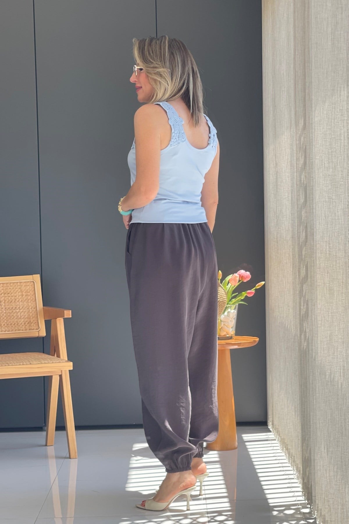 Paça Detay Şalvar Model Kahve Pantolon