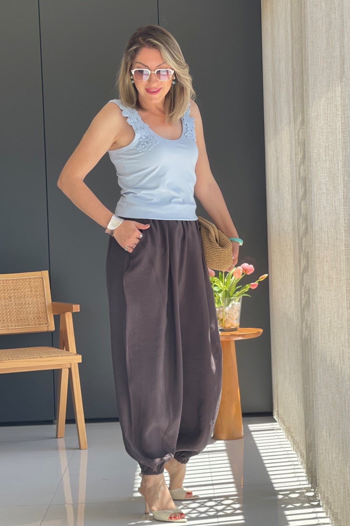 Paça Detay Şalvar Model Kahve Pantolon