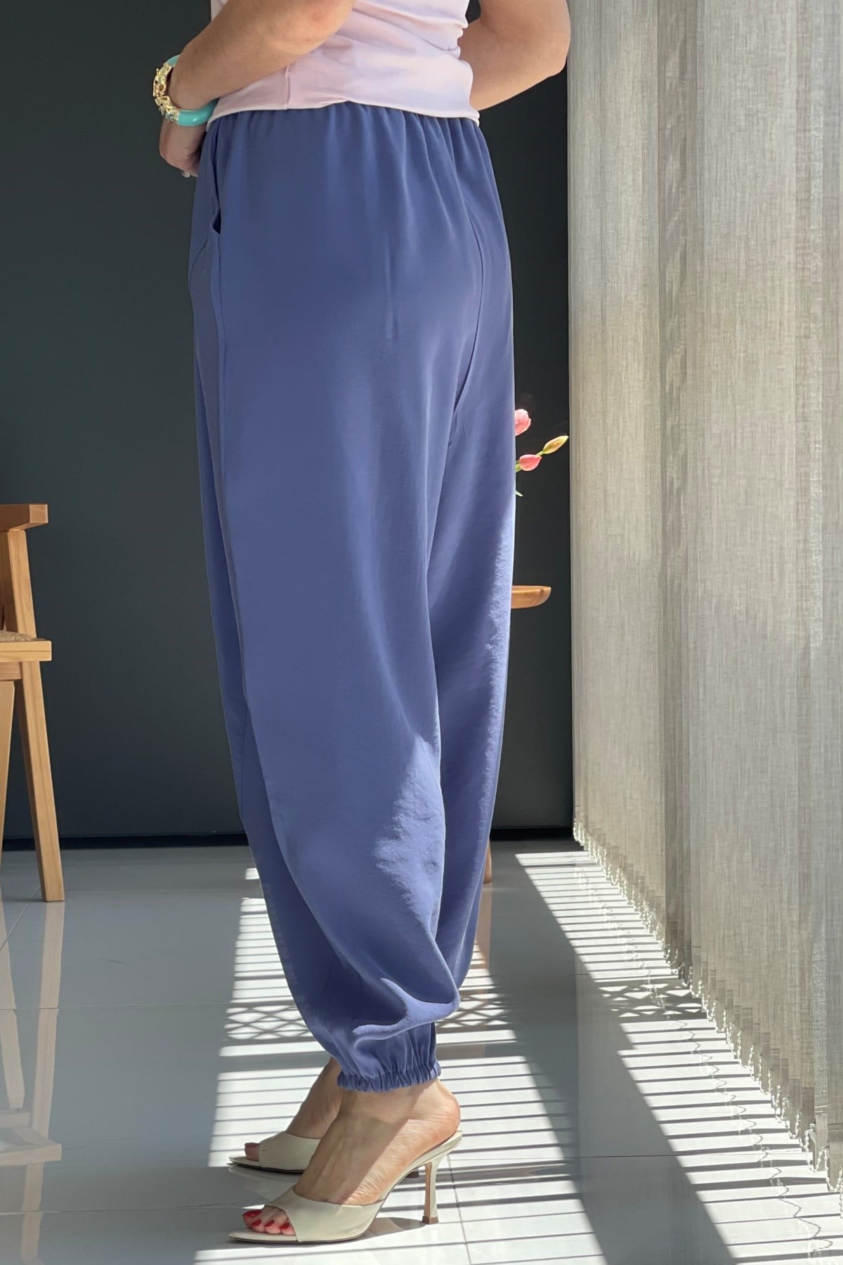 Paça Detay Şalvar Model Mavi Pantolon