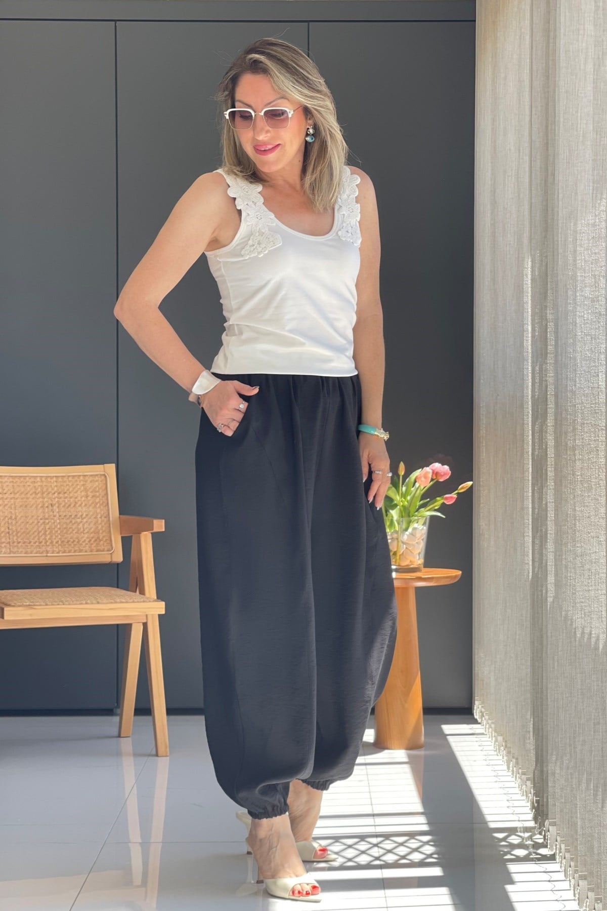 Paça Detay Şalvar Model Siyah Pantolon