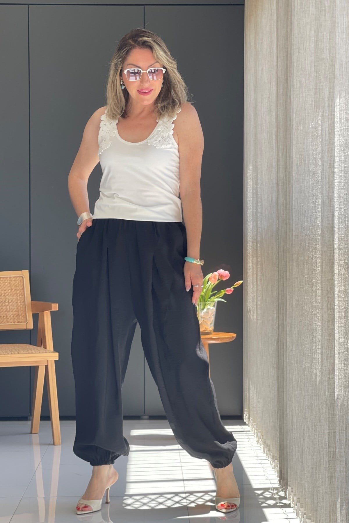 Paça Detay Şalvar Model Siyah Pantolon