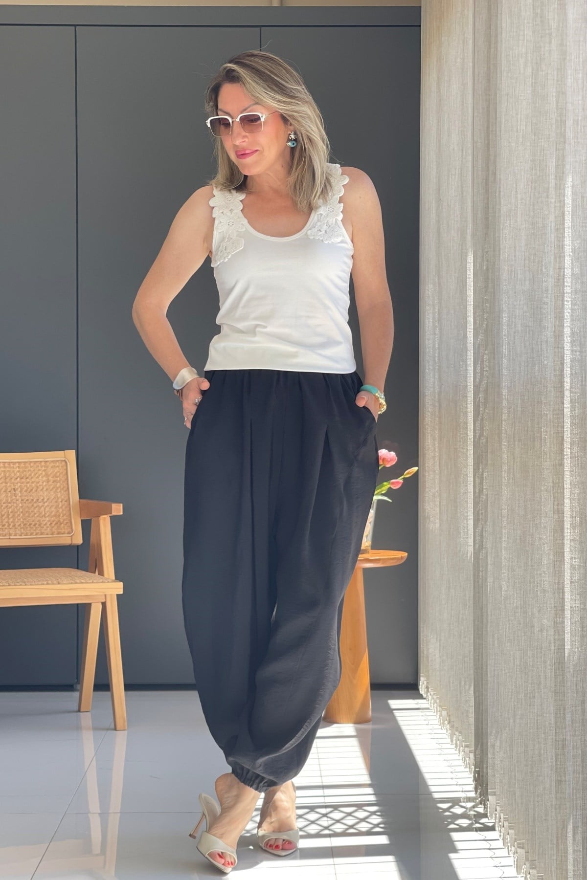 Paça Detay Şalvar Model Siyah Pantolon