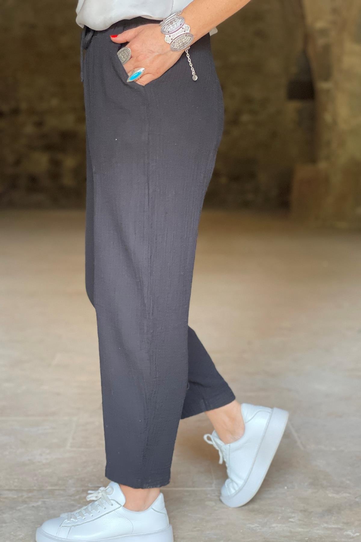 Pamuk Müslin Siyah Pantolon