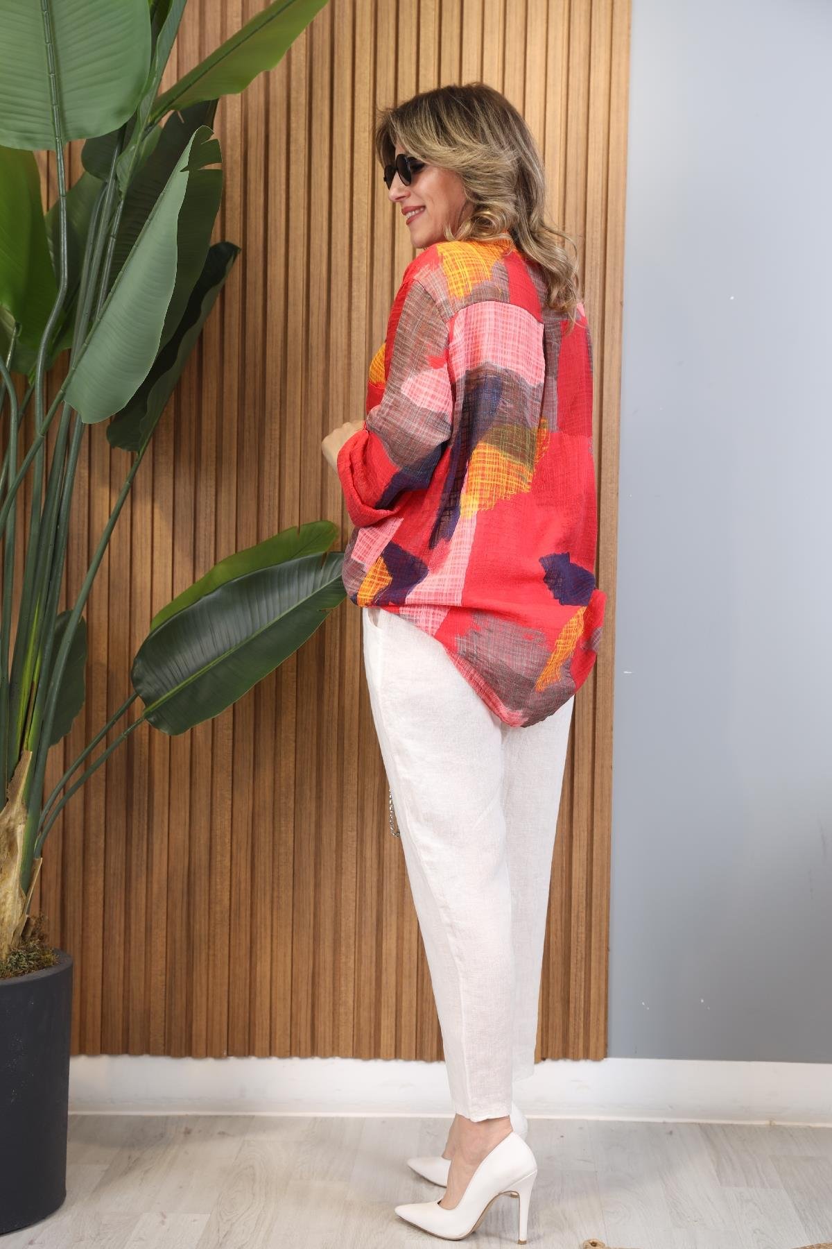 Patchwork Desen İthal Kırmızı Gömlek