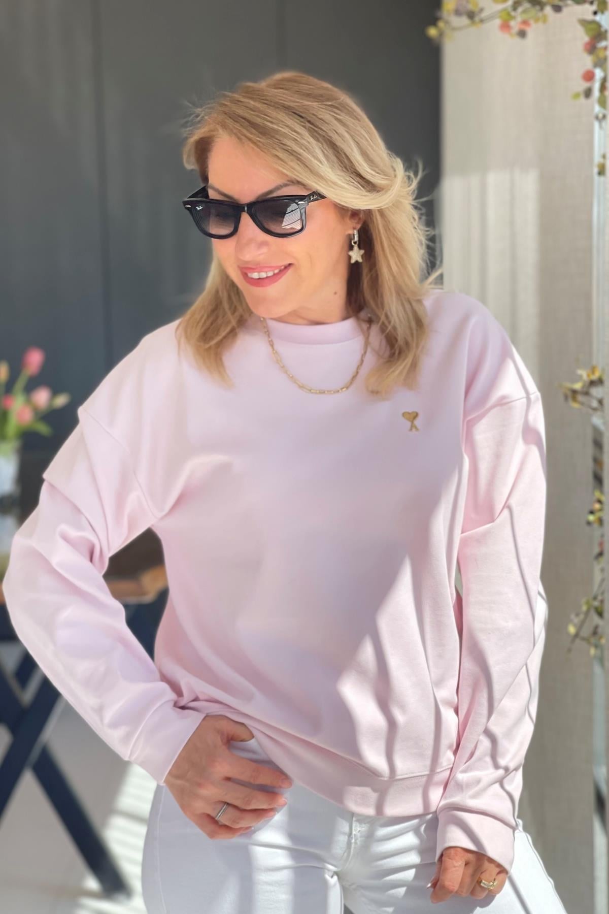 Pembe Kalp Arma Sweat