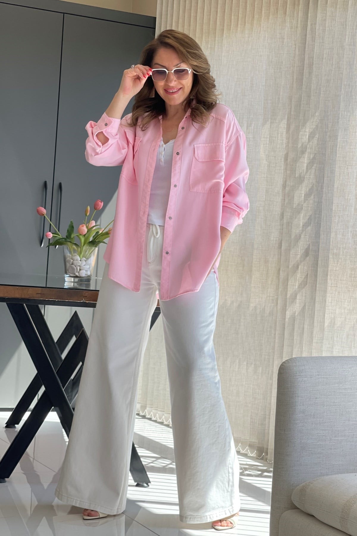 Pembe Tencel Gömlek