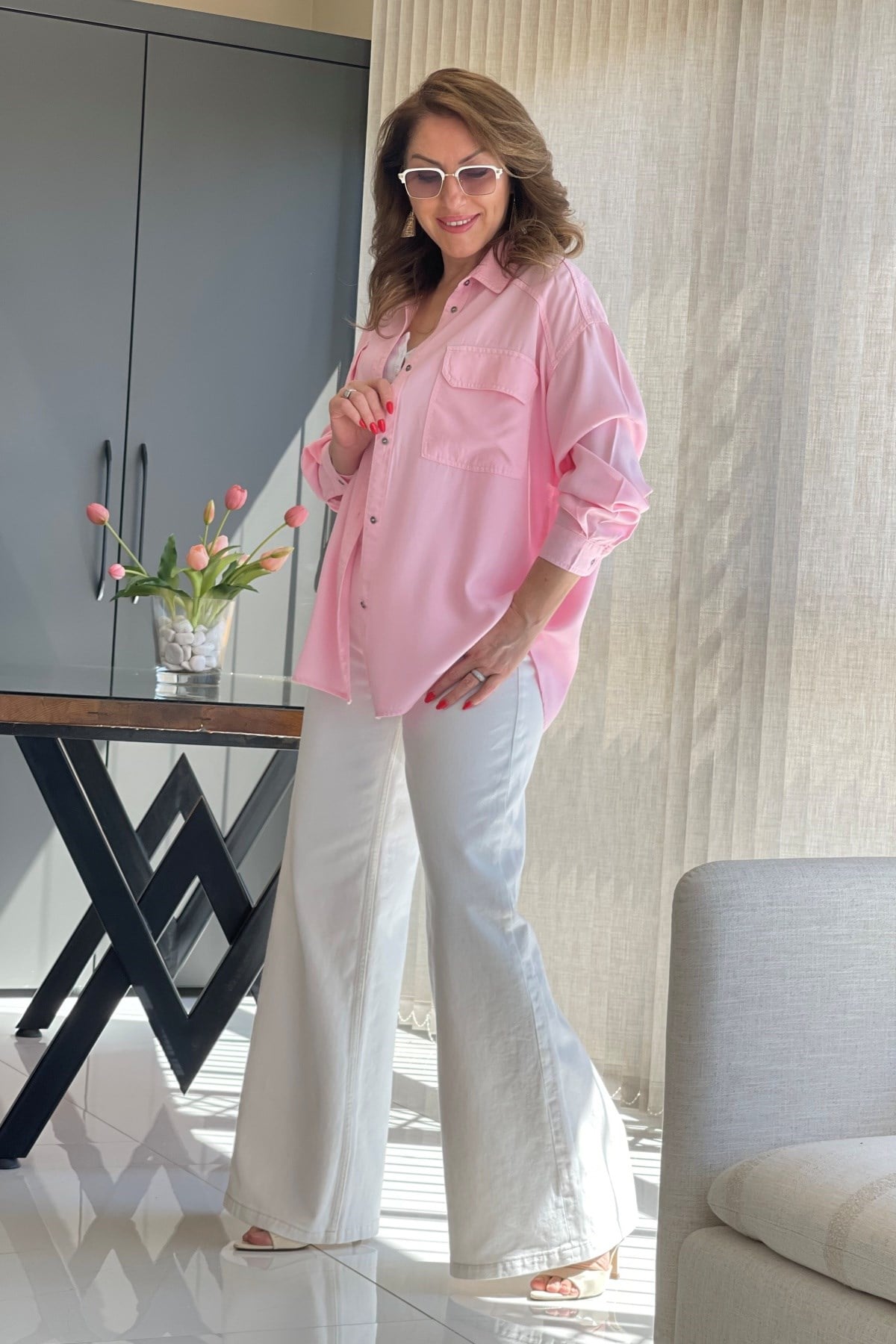 Pembe Tencel Gömlek
