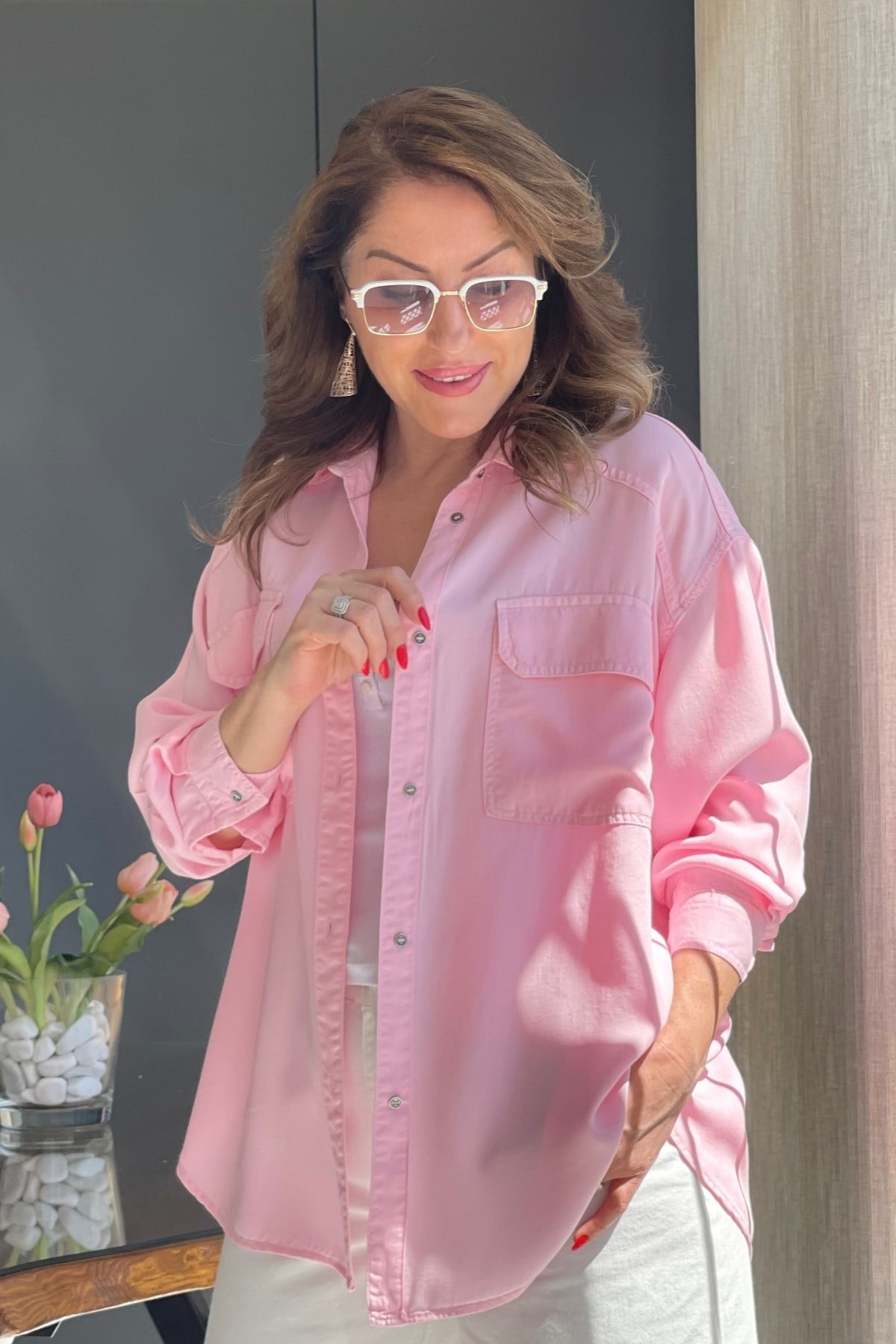 Pembe Tencel Gömlek