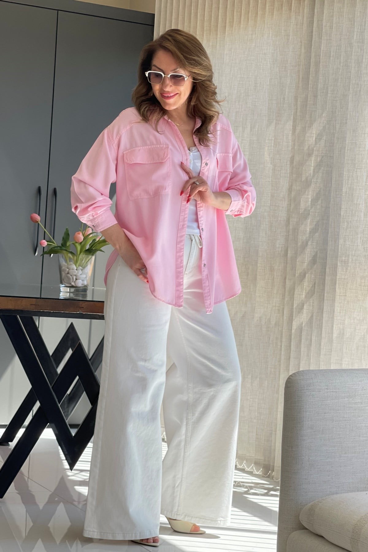 Pembe Tencel Gömlek