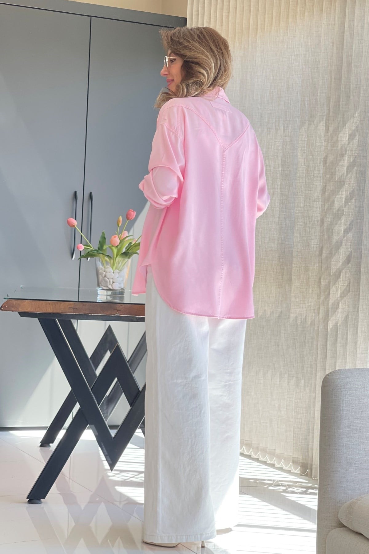 Pembe Tencel Gömlek