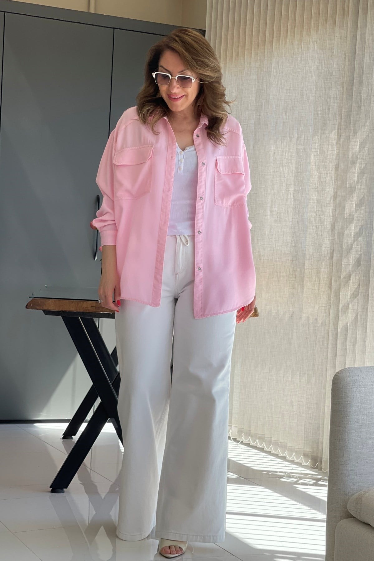 Pembe Tencel Gömlek