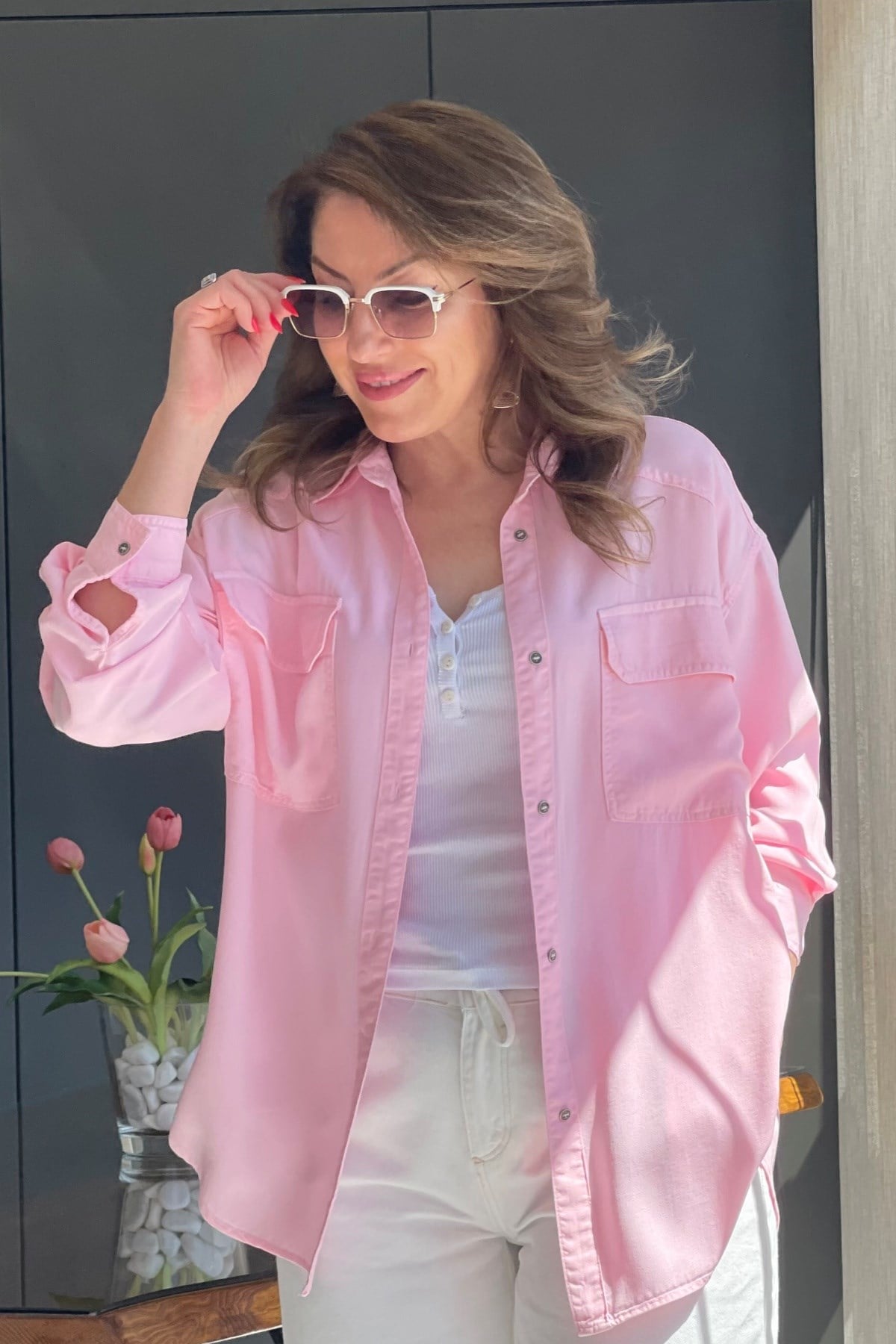 Pembe Tencel Gömlek