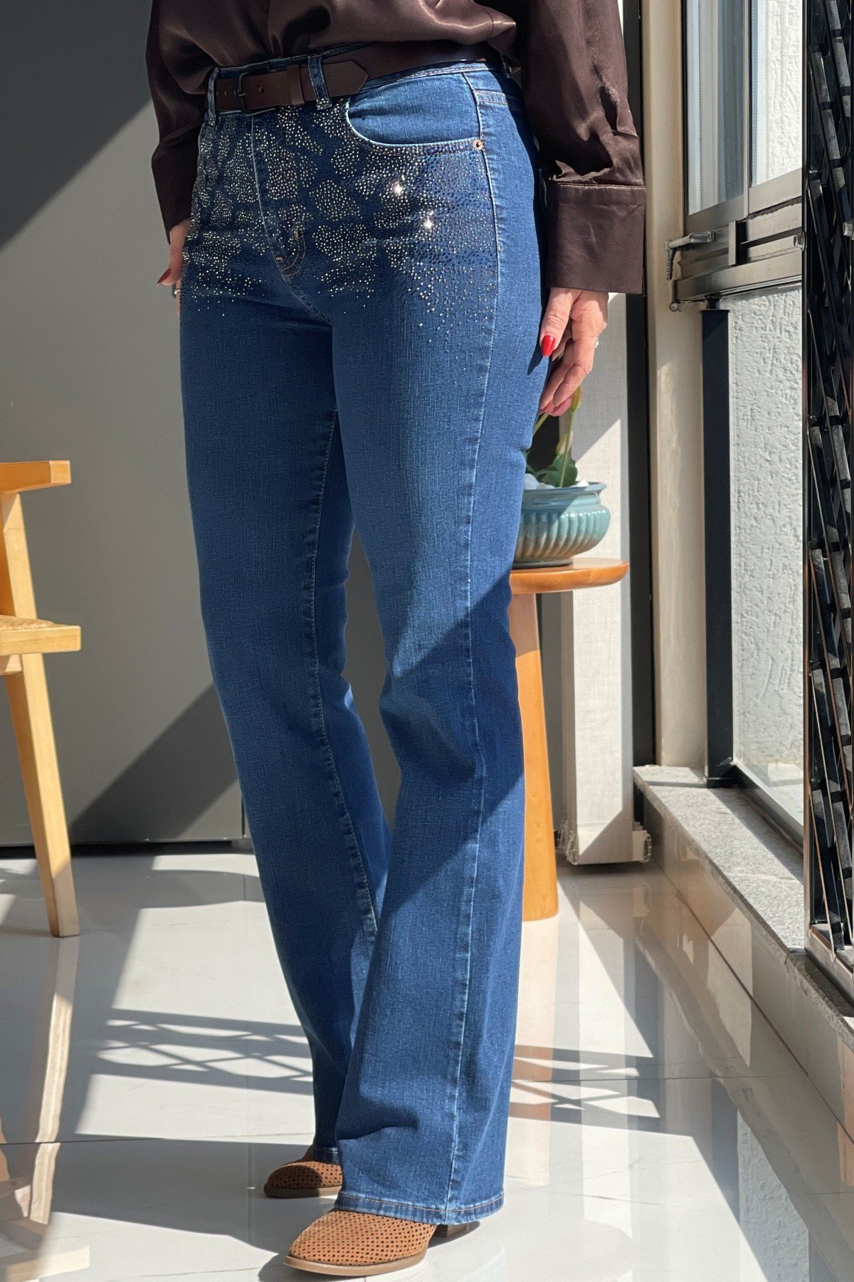 Pul Detay Boru Paça Dark Blue Jean