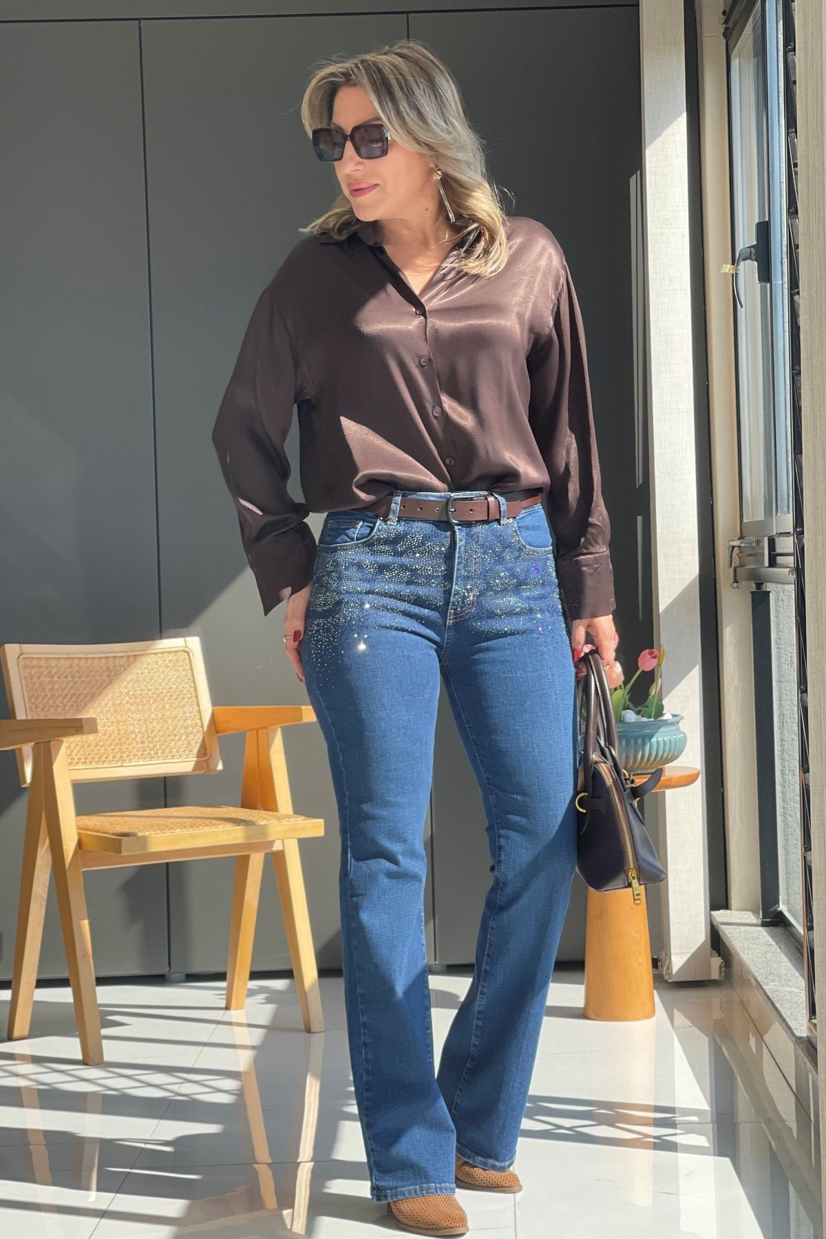 Pul Detay Boru Paça Dark Blue Jean