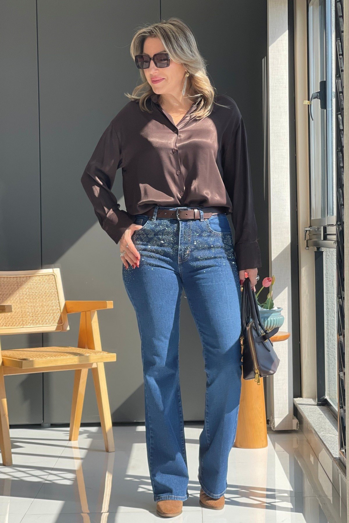 Pul Detay Boru Paça Dark Blue Jean