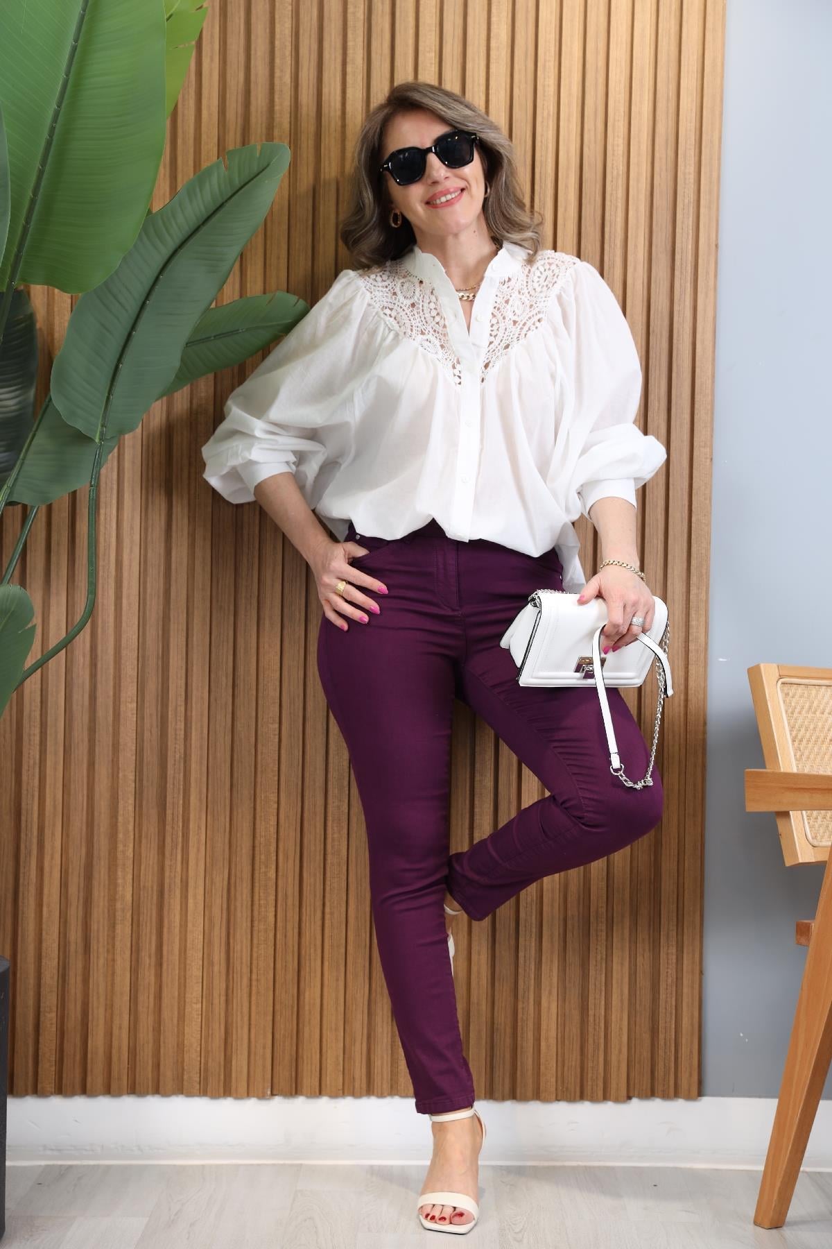 Push Up'lı Mor Gabardin Pantolon