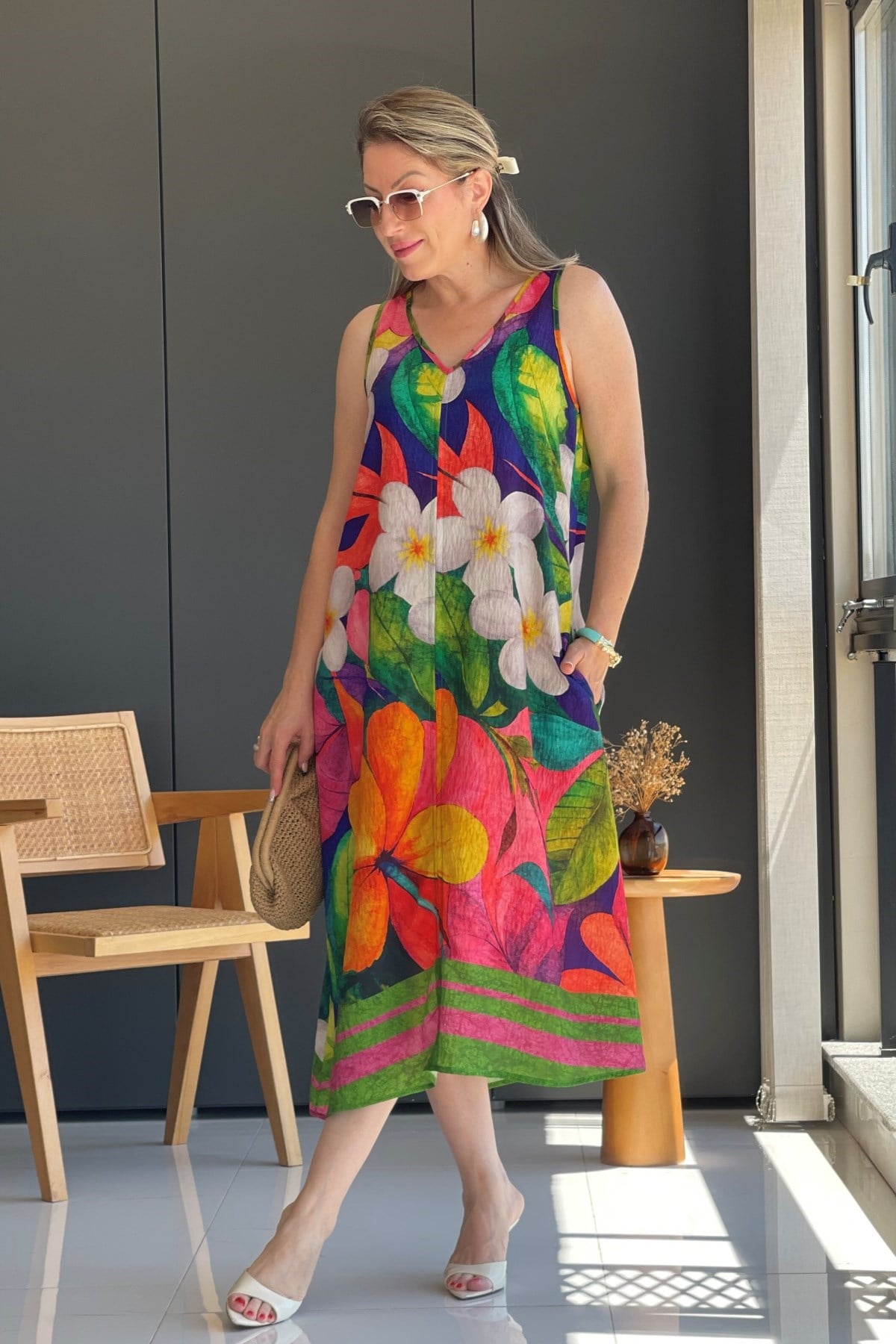 Renkli Çiçek Model Elbise