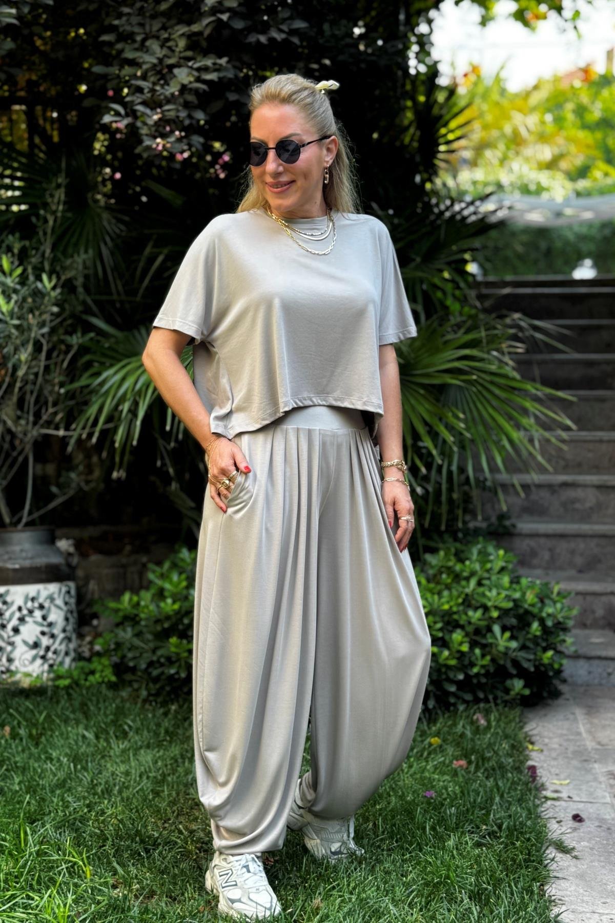 Şalvar Model Taş Rengi Takım