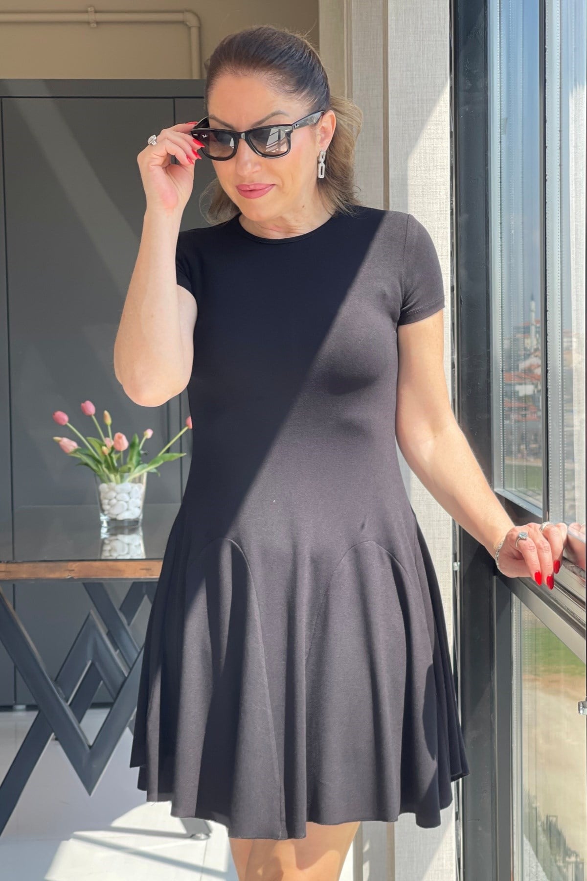 Siyah Mini Triko Elbise