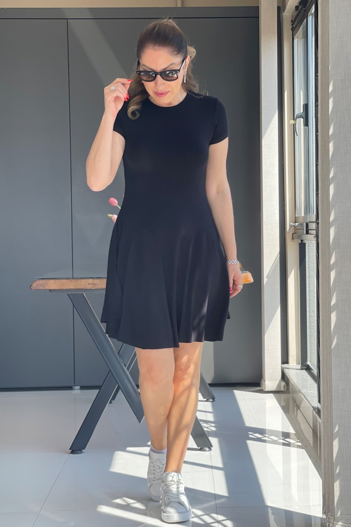 Siyah Mini Triko Elbise
