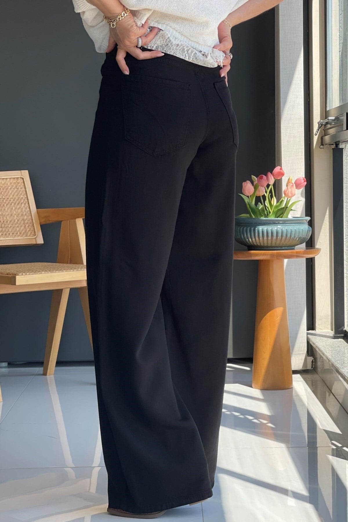 Siyah Tencel Palazzo Pantolon