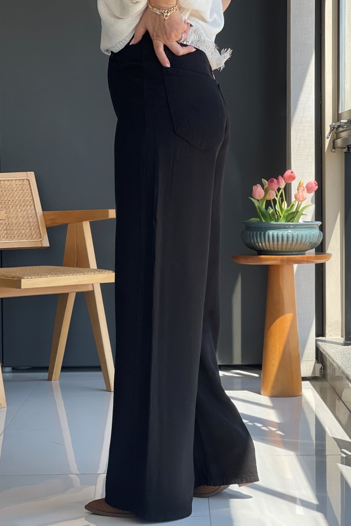 Siyah Tencel Palazzo Pantolon