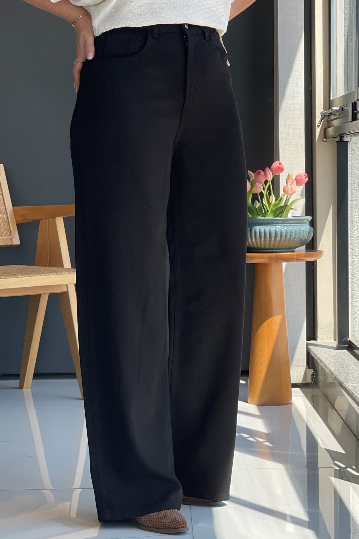 Siyah Tencel Palazzo Pantolon
