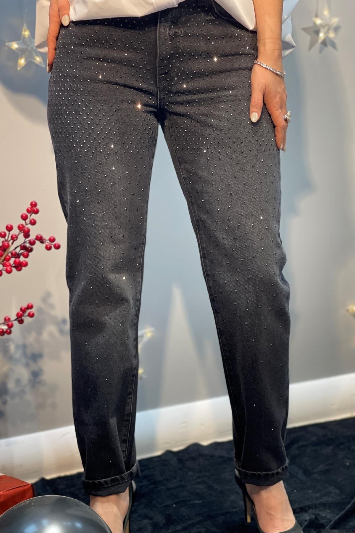 Taş Detaylı Jean Pantolon