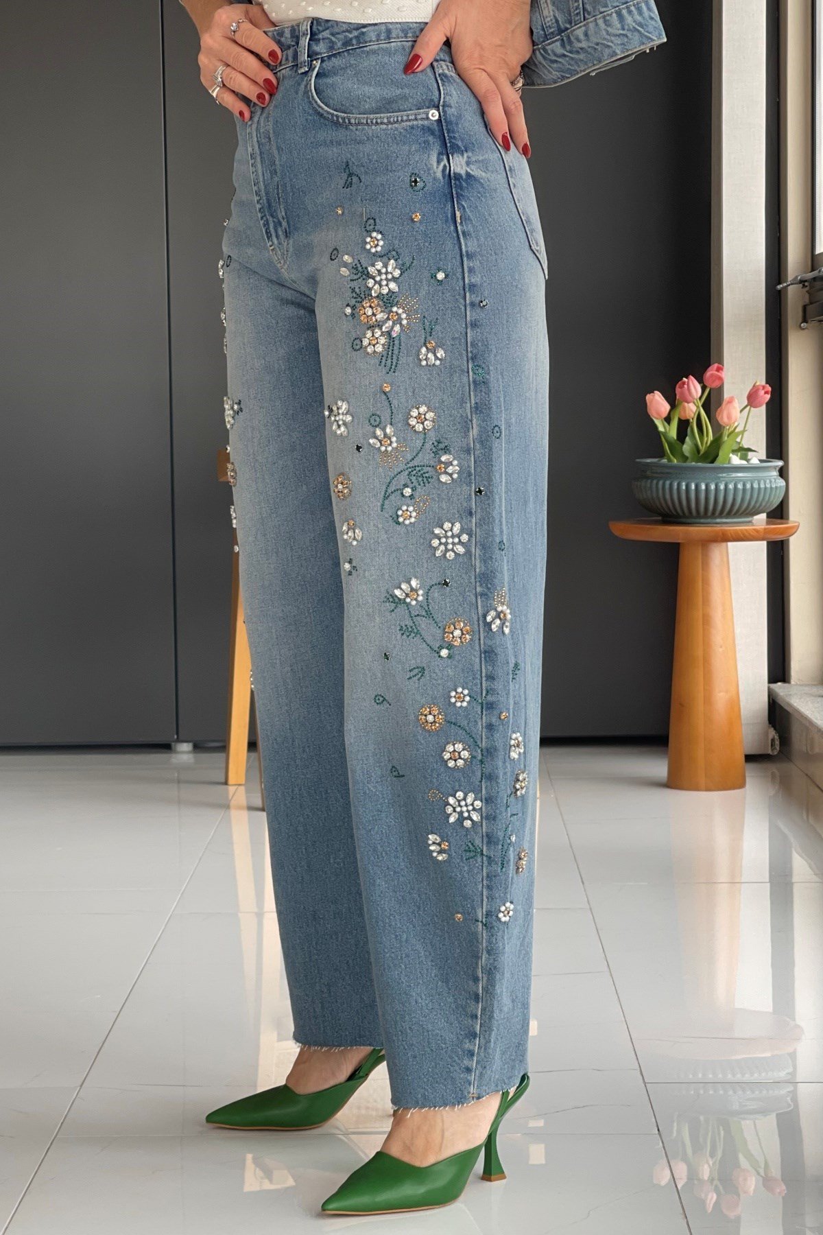 Taş İşleme Jean Pantolon