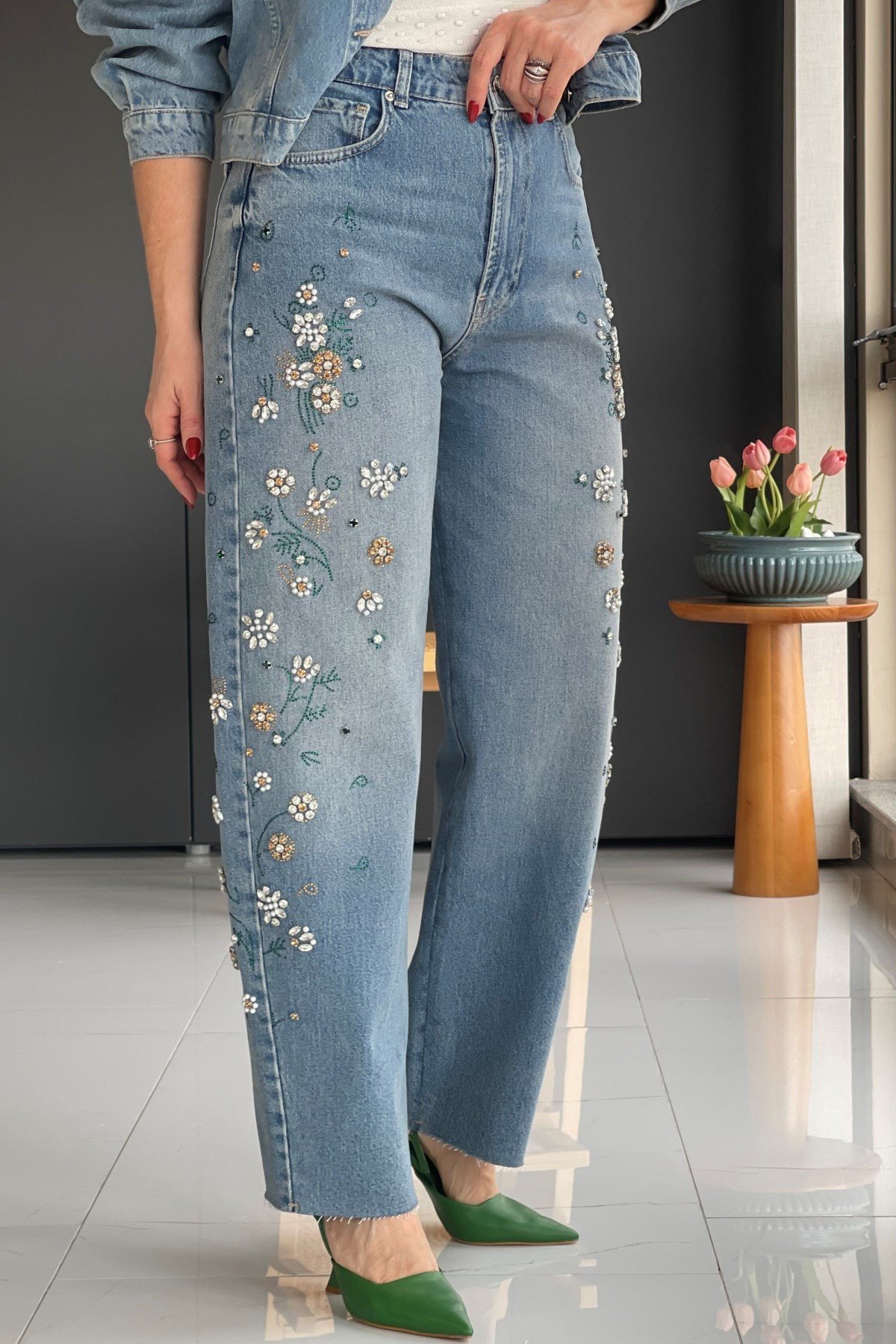 Taş İşleme Jean Pantolon