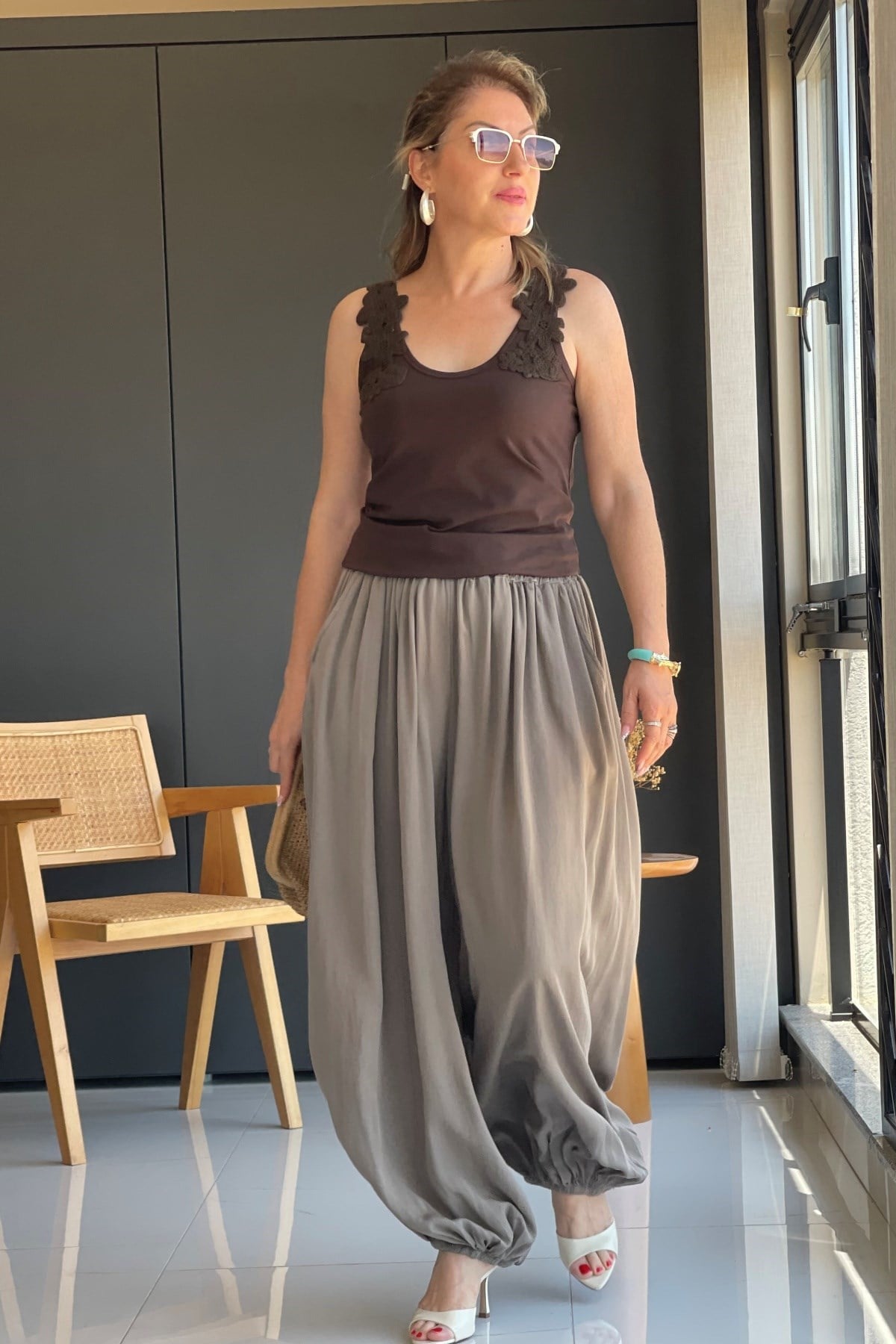 Taş Rengi Şalvar Model İthal Pantolon