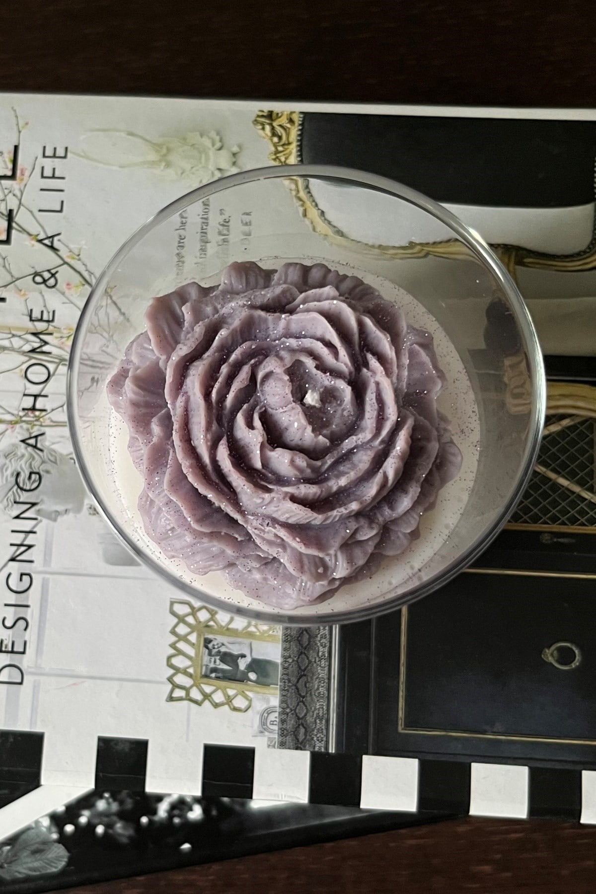 Tasarım Mor Gül Desen Lavanta Mum
