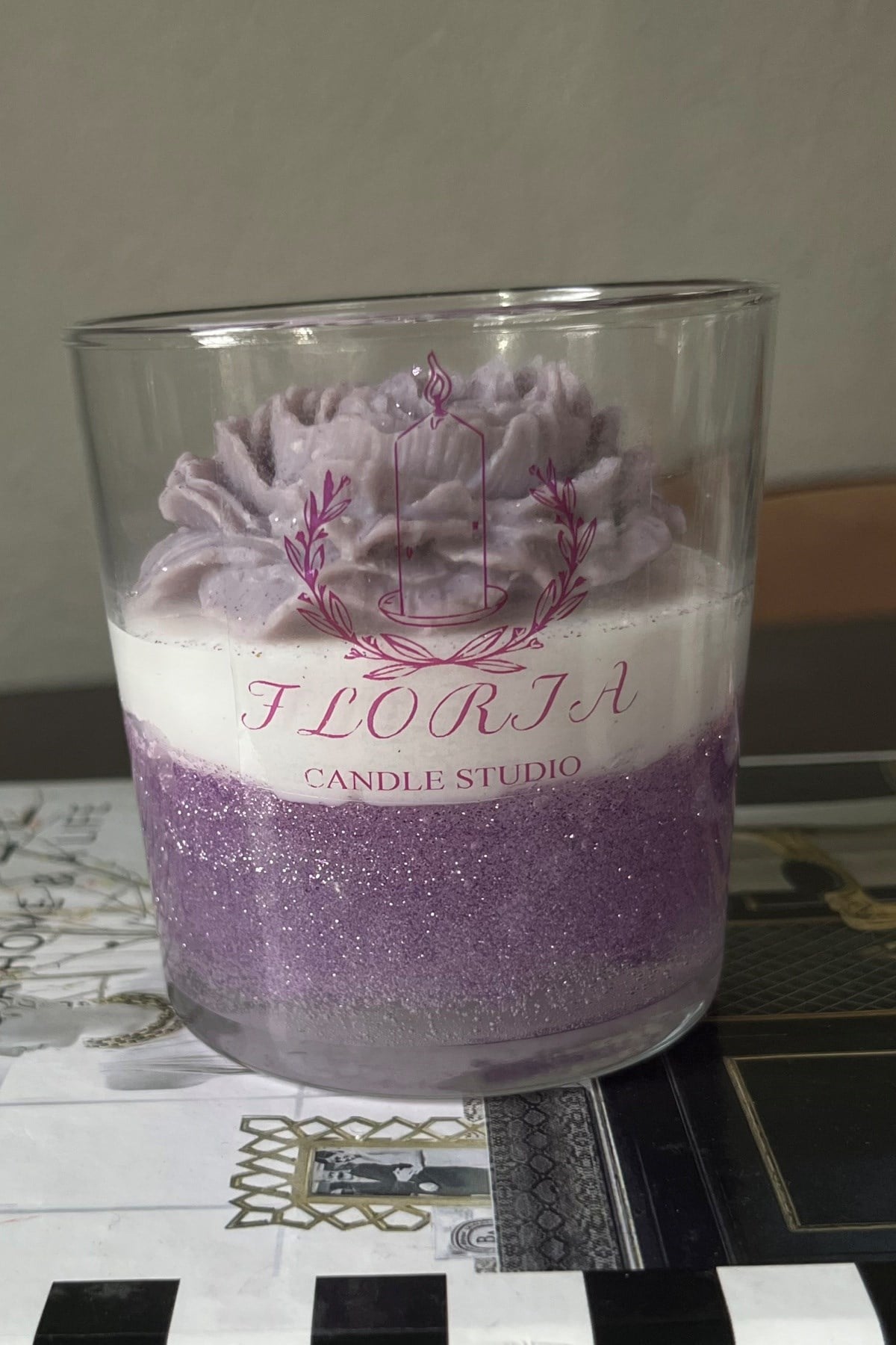 Tasarım Mor Gül Desen Lavanta Mum